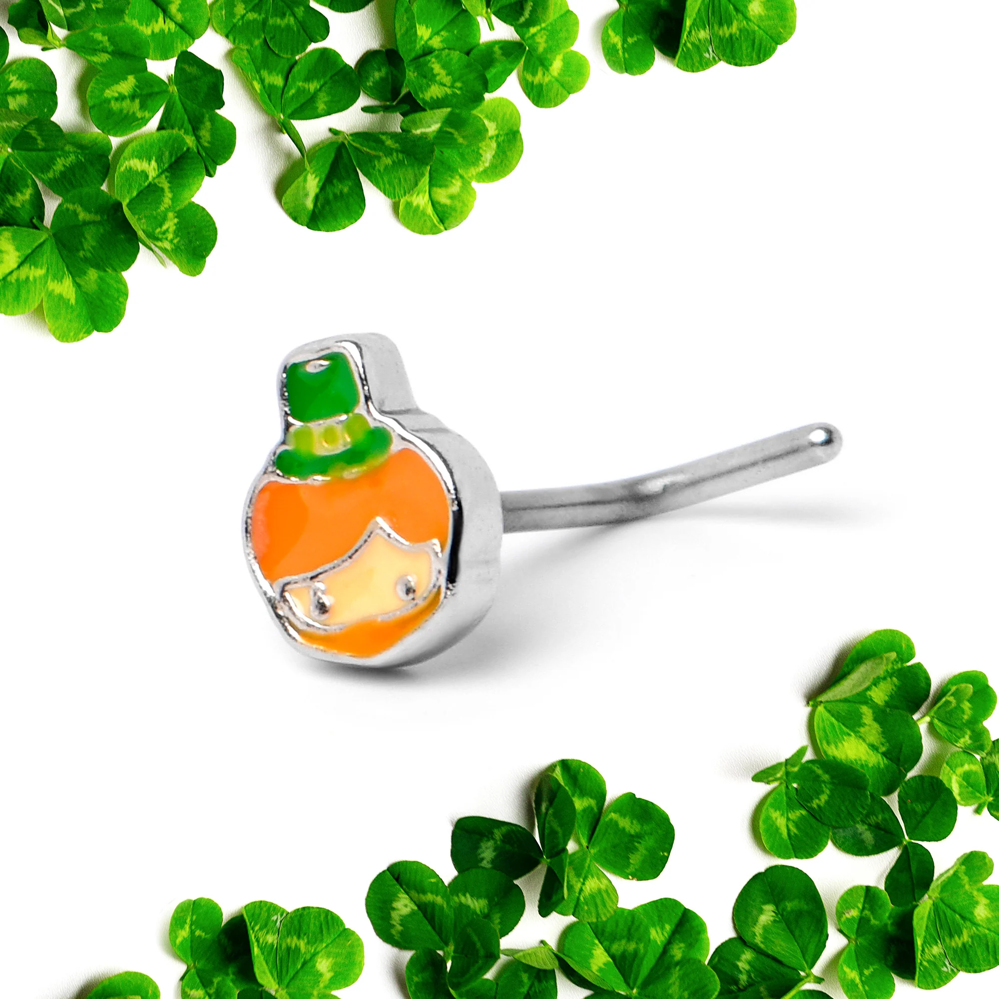 20G 7mm Sweet Happy Leprechaun St Patricks L Shape Nose Ring - Image 5