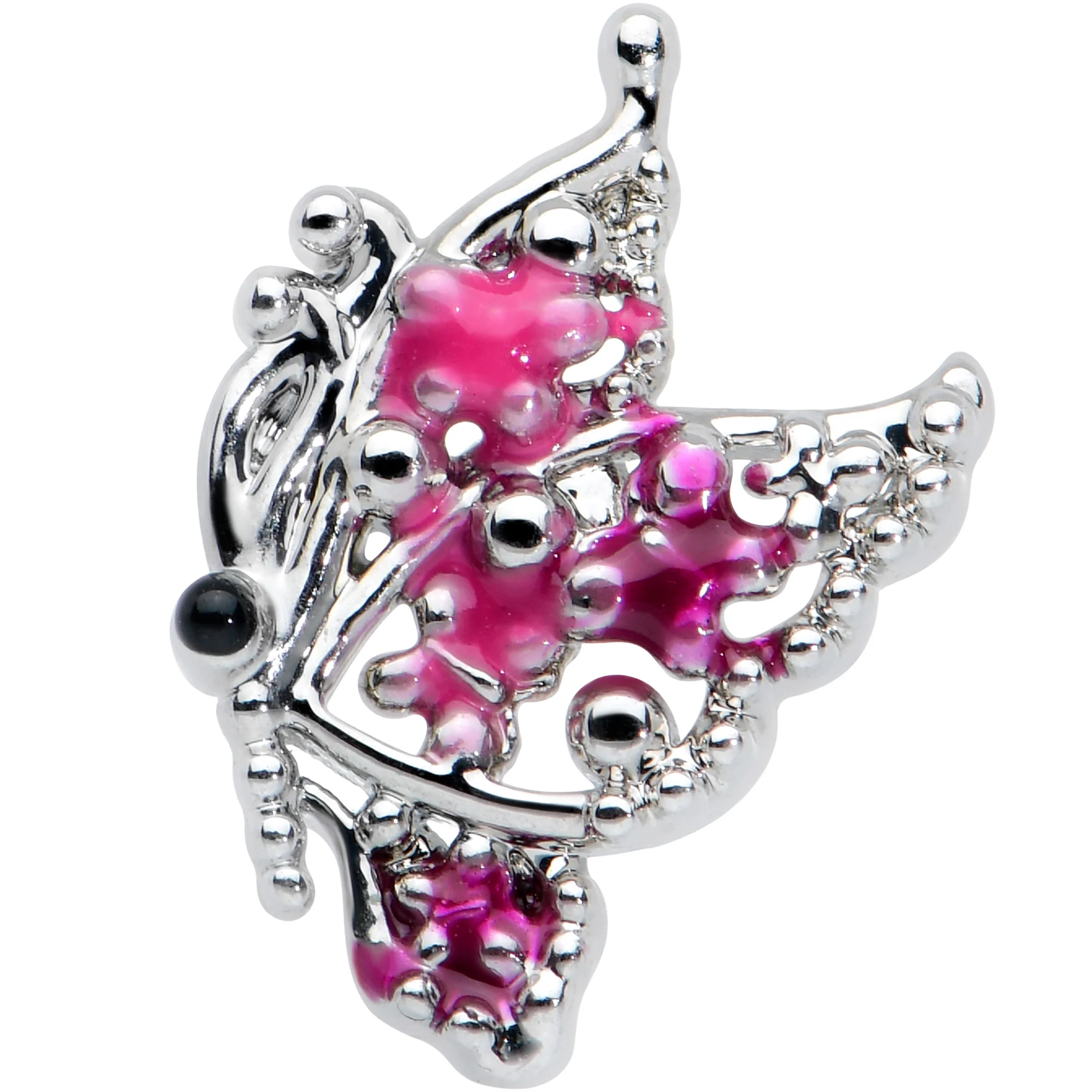 20G 7mm Textured in Pink Butterfly L Shape Nose Ring - Image 2