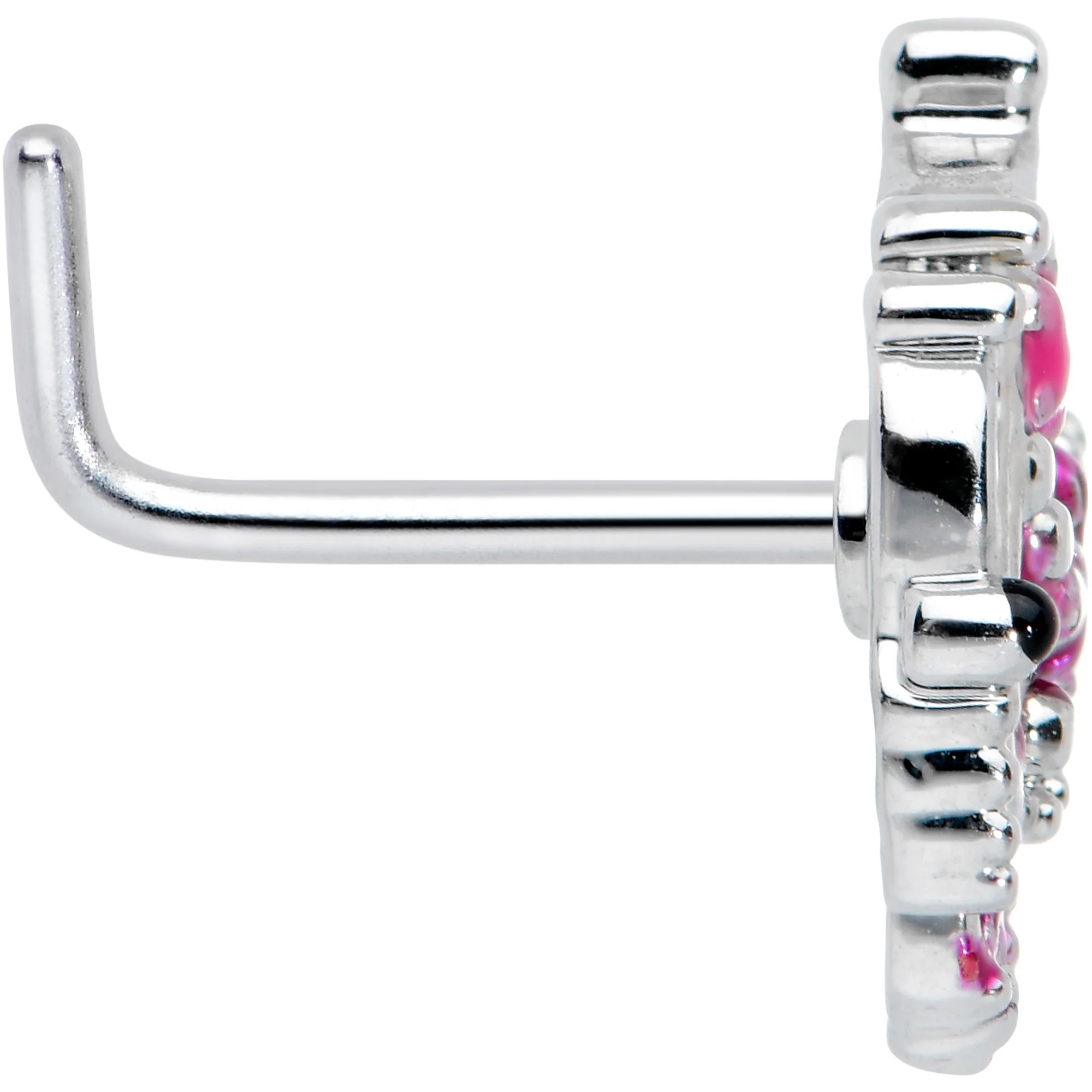20G 7mm Textured in Pink Butterfly L Shape Nose Ring - Image 3