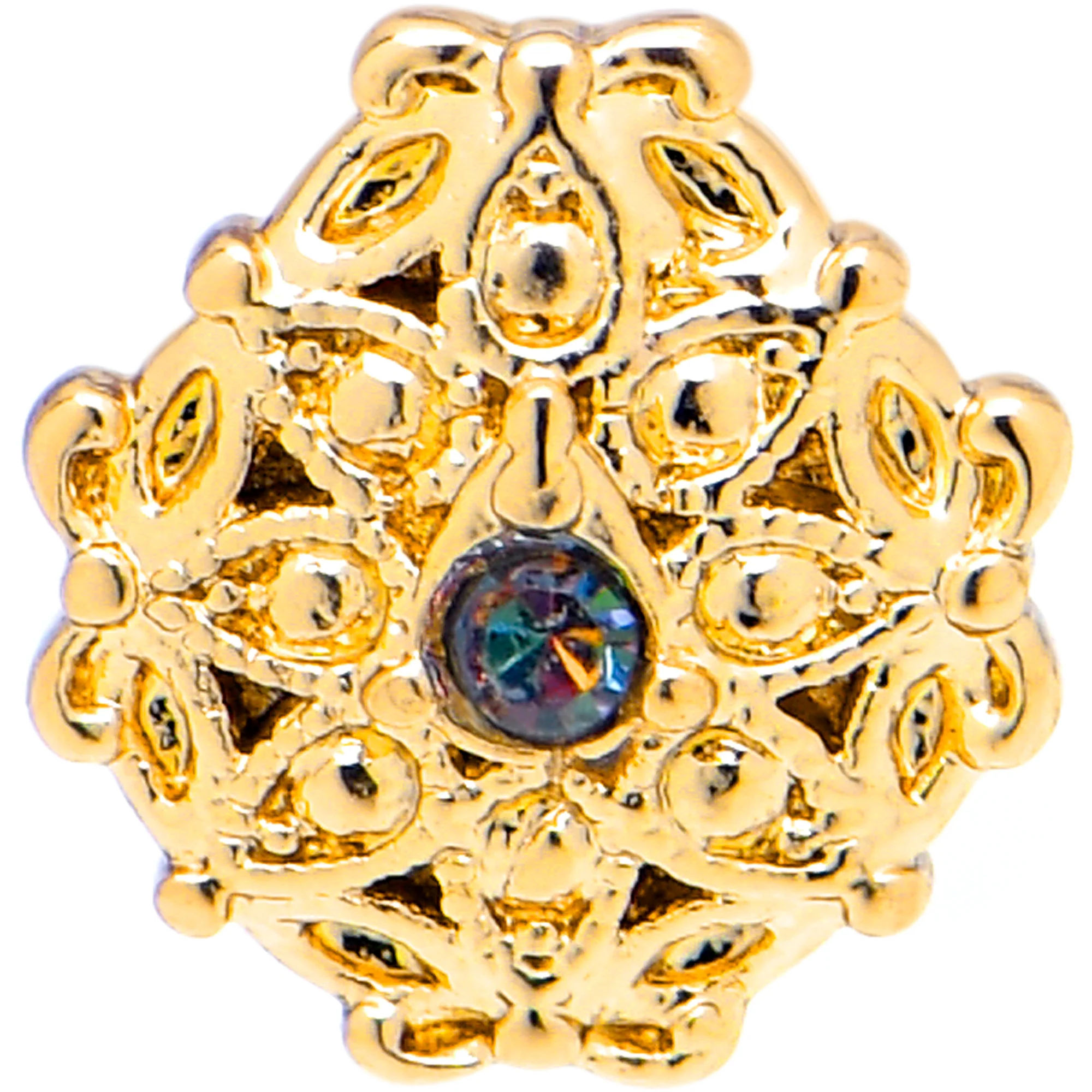 20G 7mm Vitrail Gem Gold Tone Blossom Bloom L Shape Nose Ring - Image 2