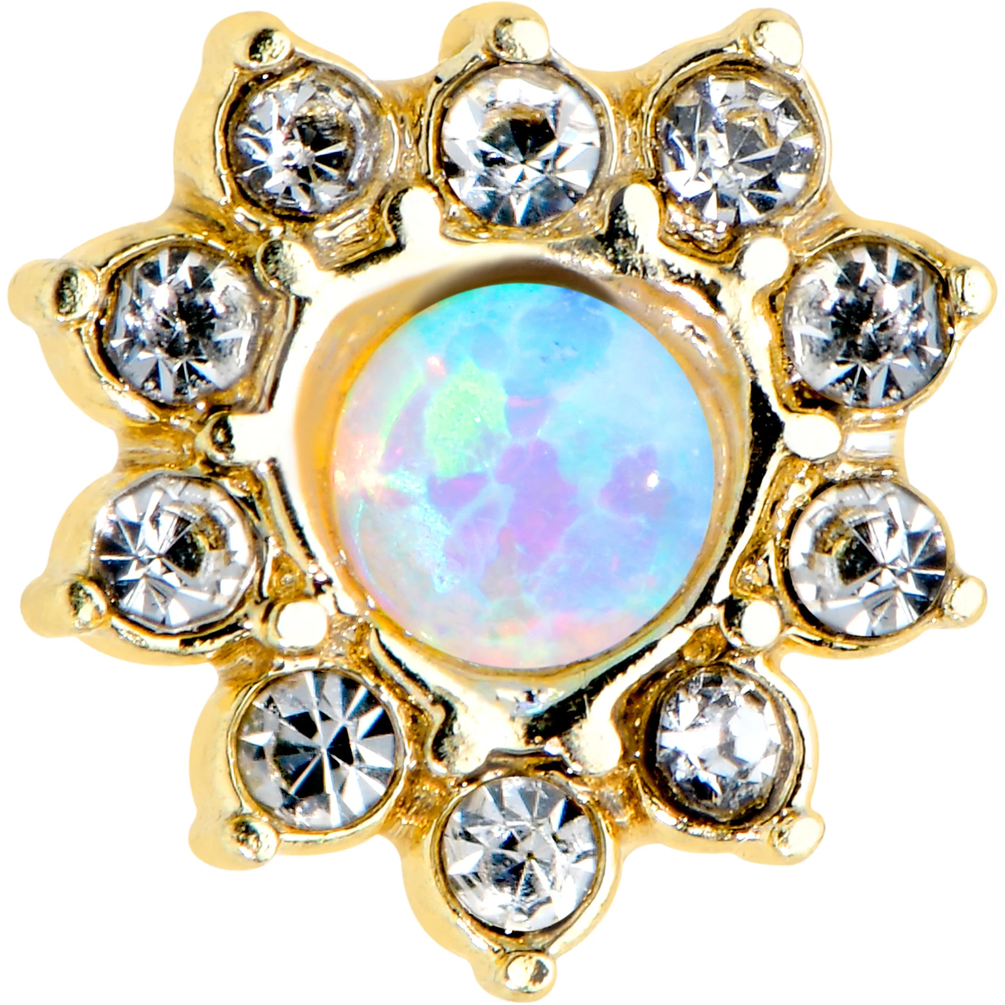 20G 7mm White Faux Opal Gold Tone Heart Sun L Shape Nose Ring - Image 2