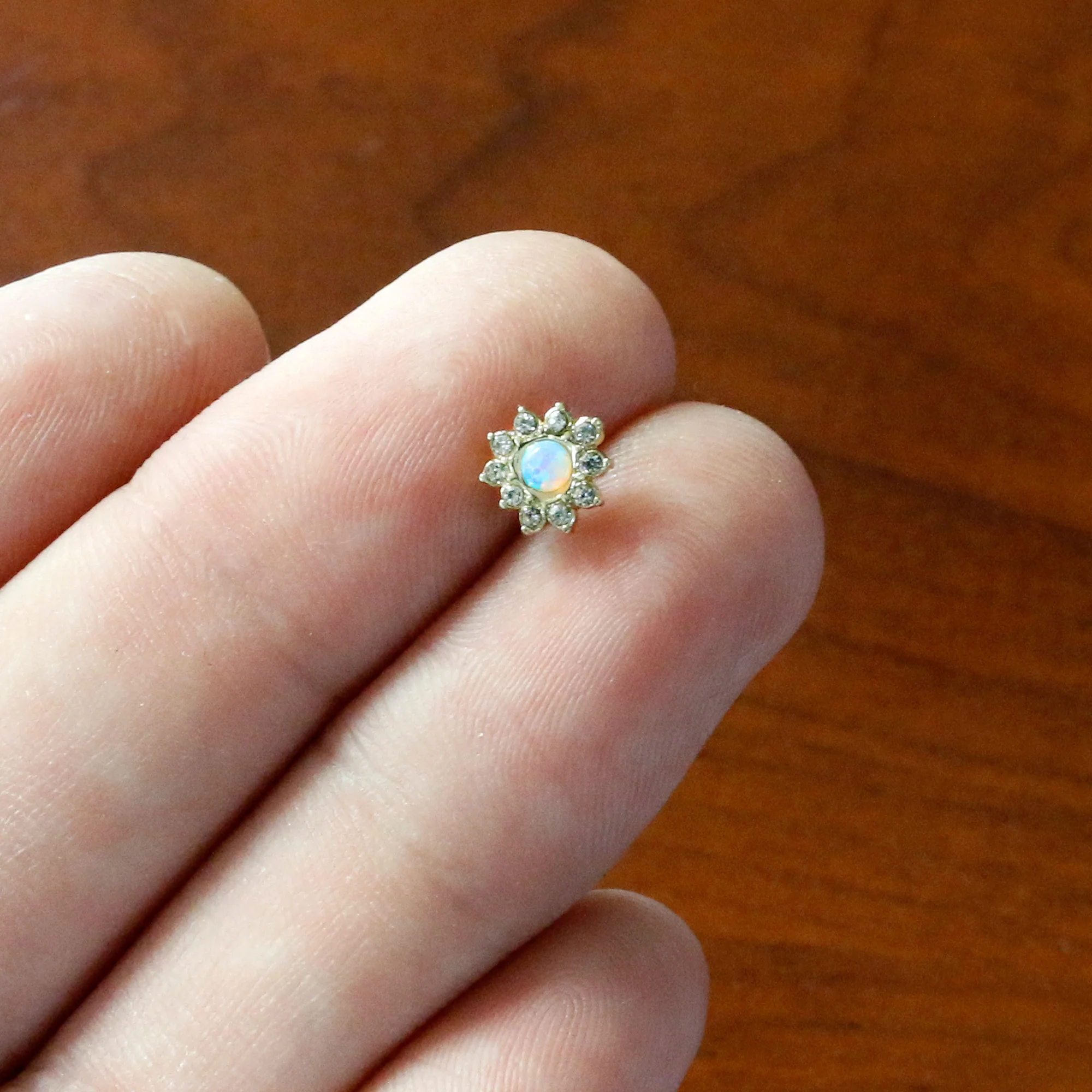 20G 7mm White Faux Opal Gold Tone Heart Sun L Shape Nose Ring - Image 7