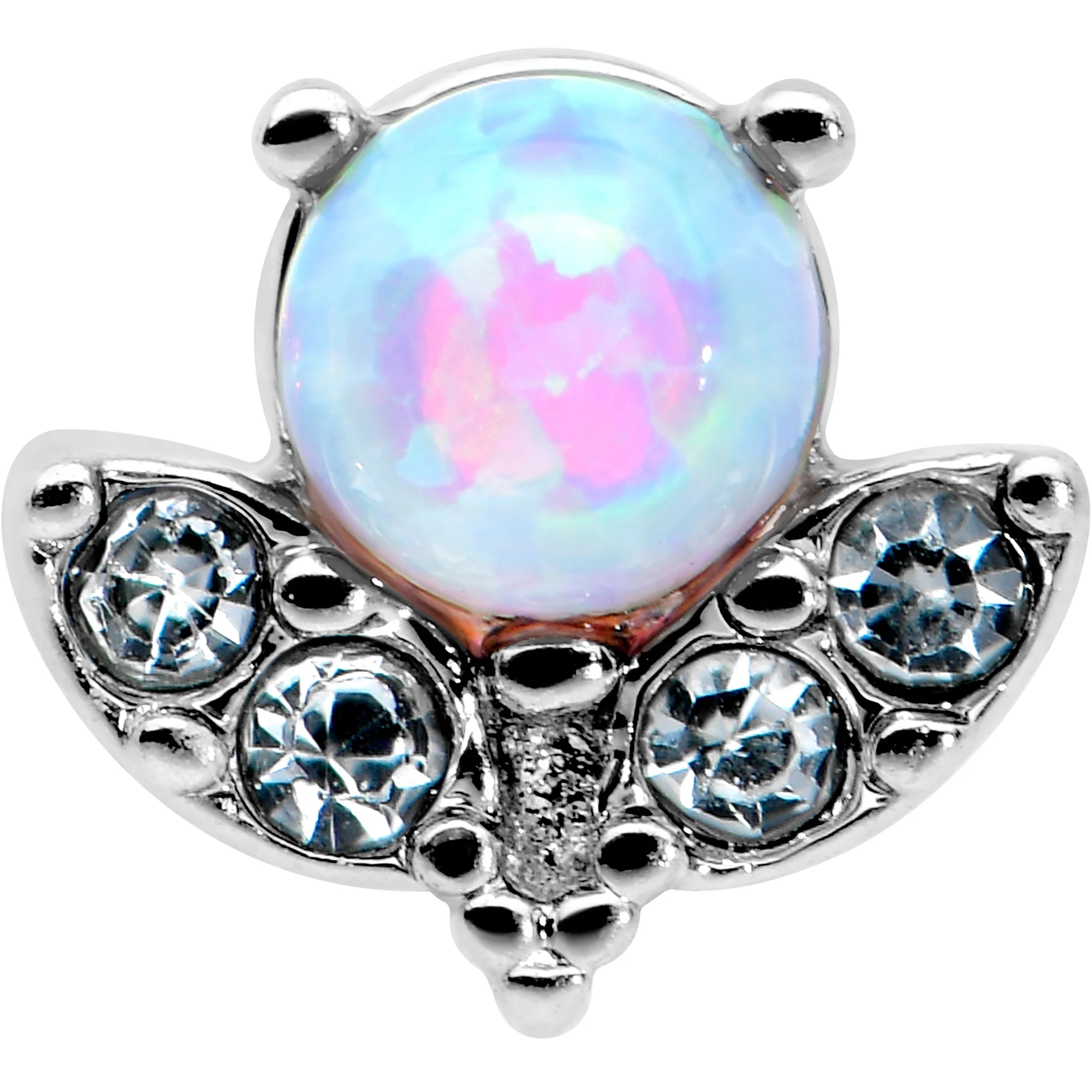 20G 7mm White Synthetic Opal Style Flower L Shape Nose Ring - Image 2