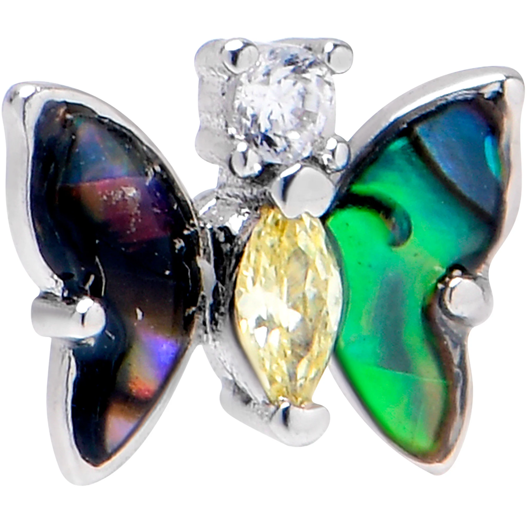 20G 7mm Yellow Clear Gem Dark Butterfly L Shape Nose Ring - Image 2