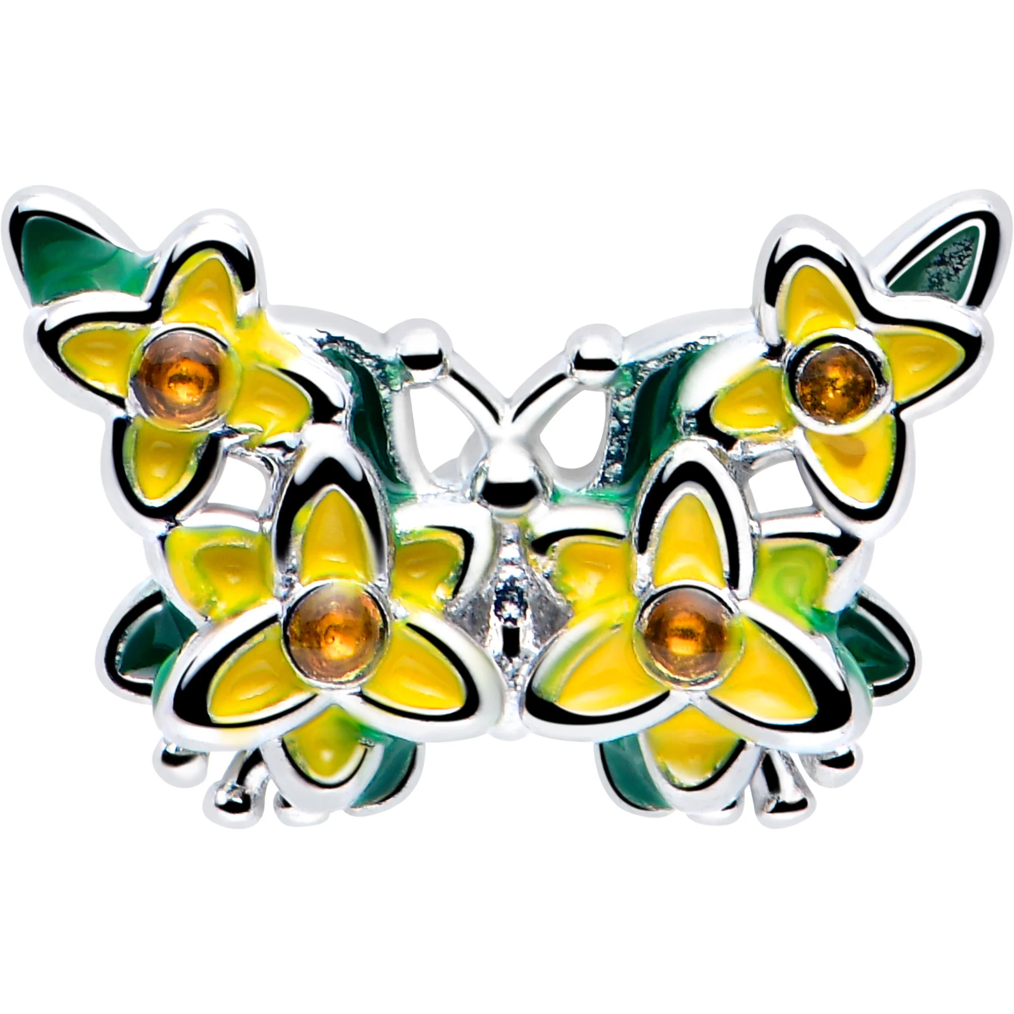 20G 7mm Yellow CZ Gem Blooming Butterfly L Shape Nose Ring - Image 3