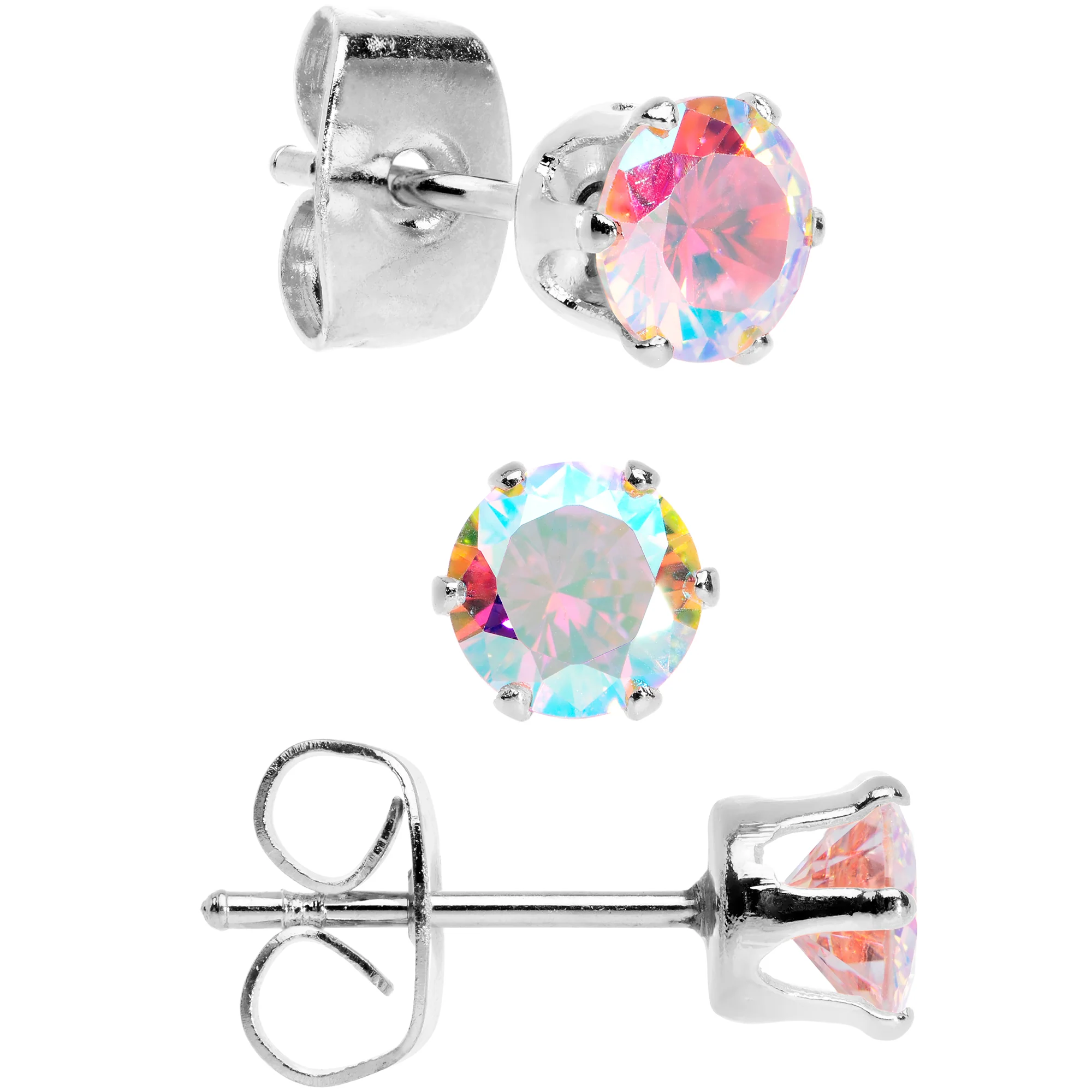20G Aurora CZ Gem 3mm to 5mm Post Stud Earring Set of 3 - Image 2