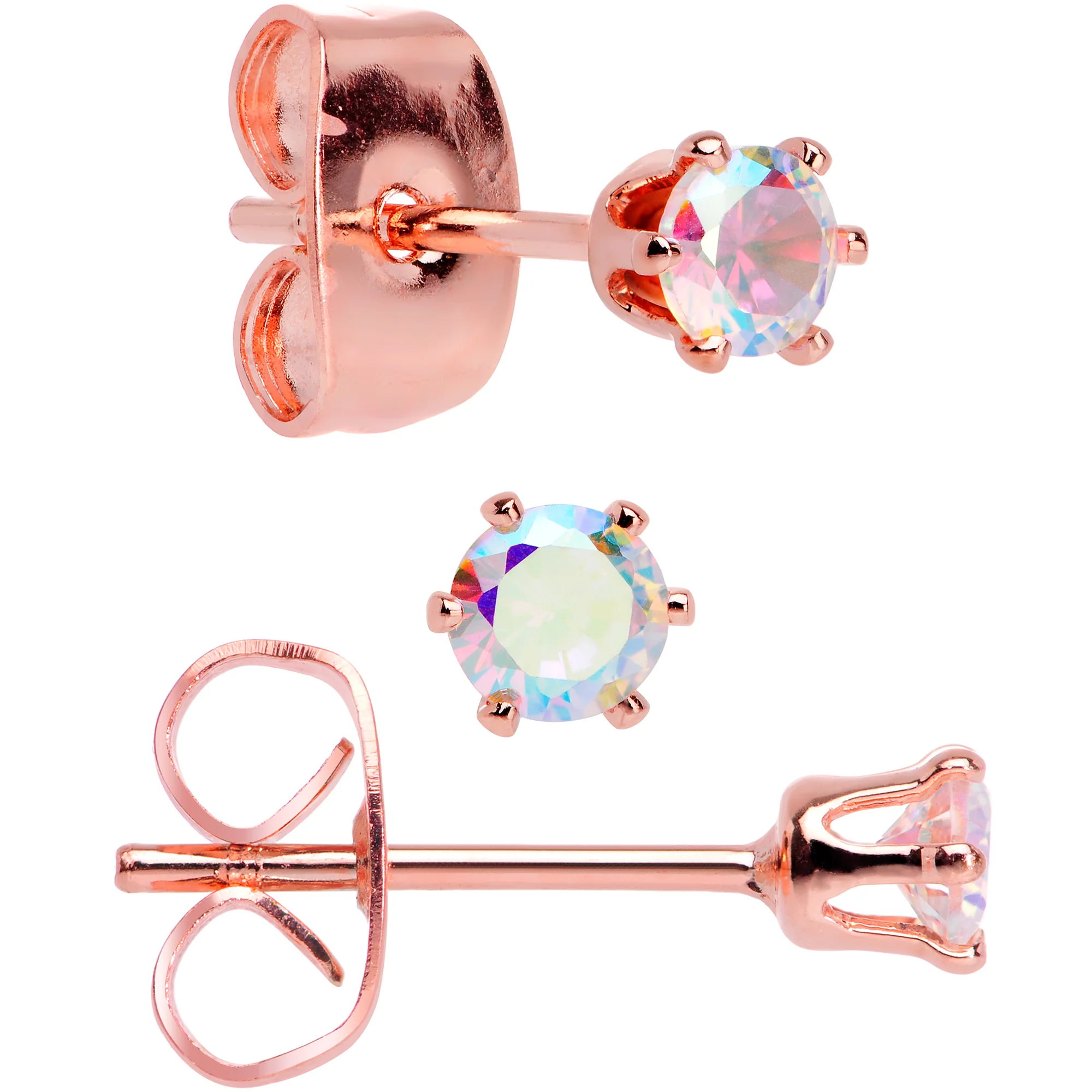20G Aurora CZ Gem Rose Gold Tone Post Stud Earring Set of 6 - Image 4