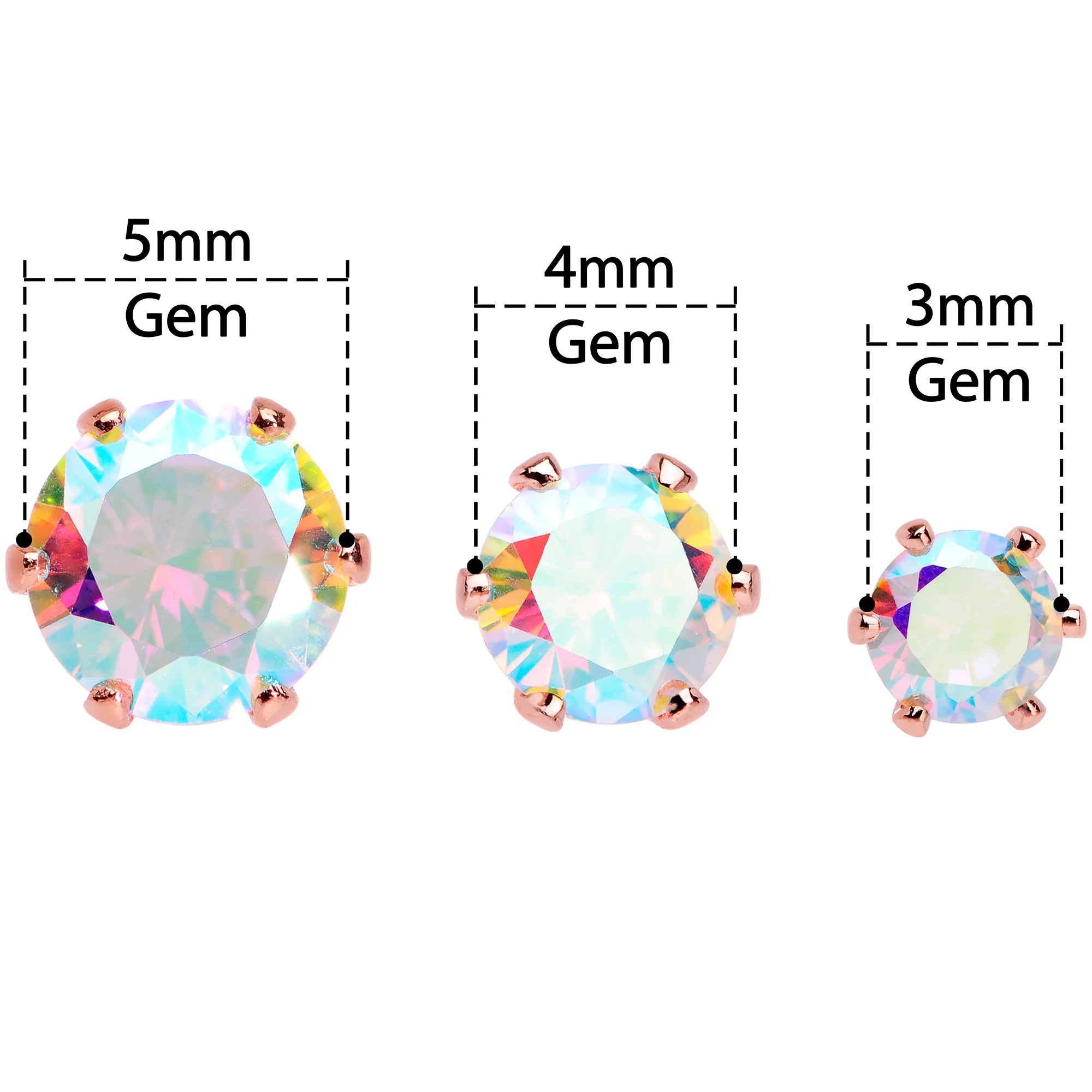 20G Aurora CZ Gem Rose Gold Tone Post Stud Earring Set of 6 - Image 5