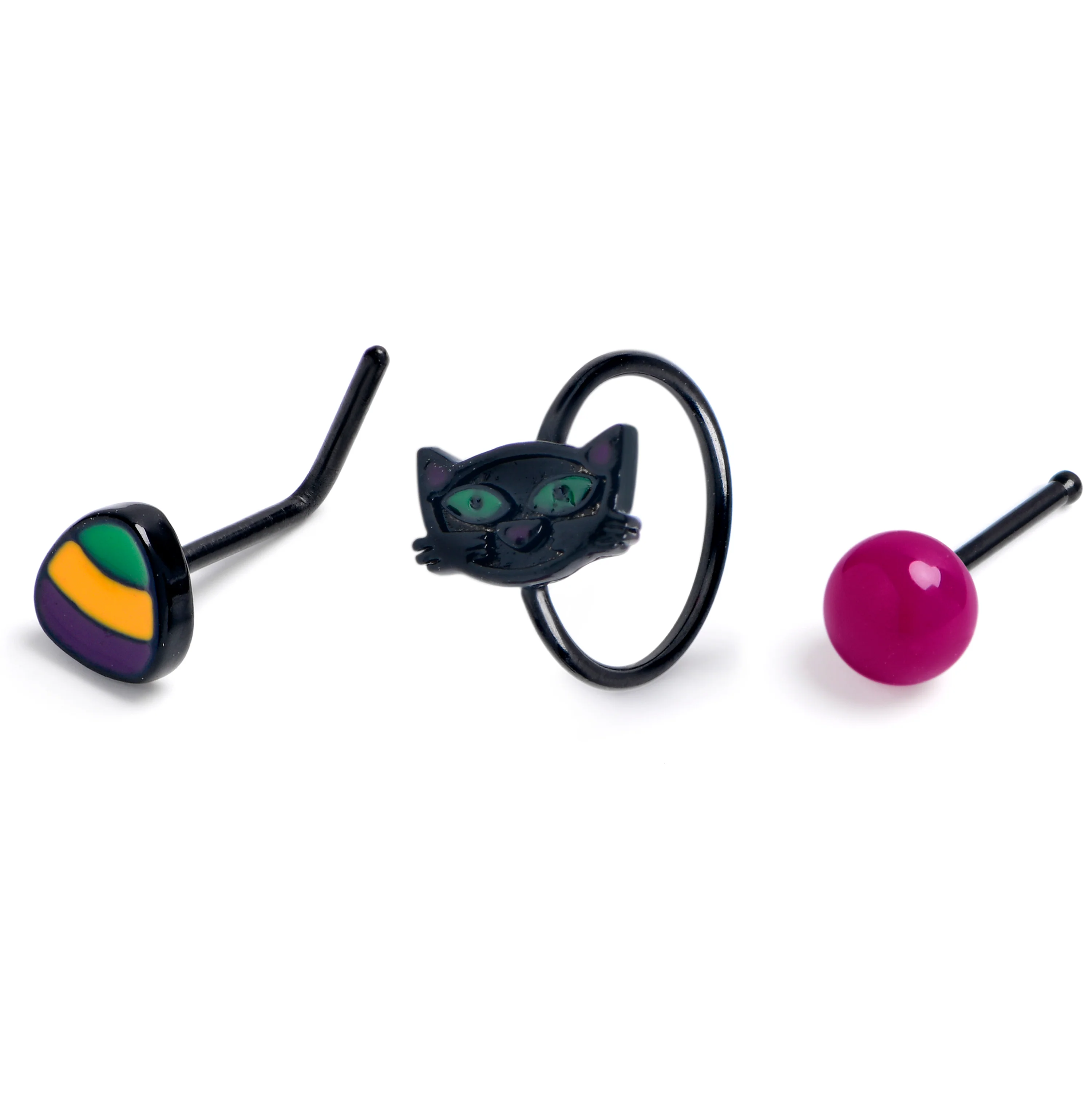 20G Black Cat Halloween Nose Hoop Bone Set of3