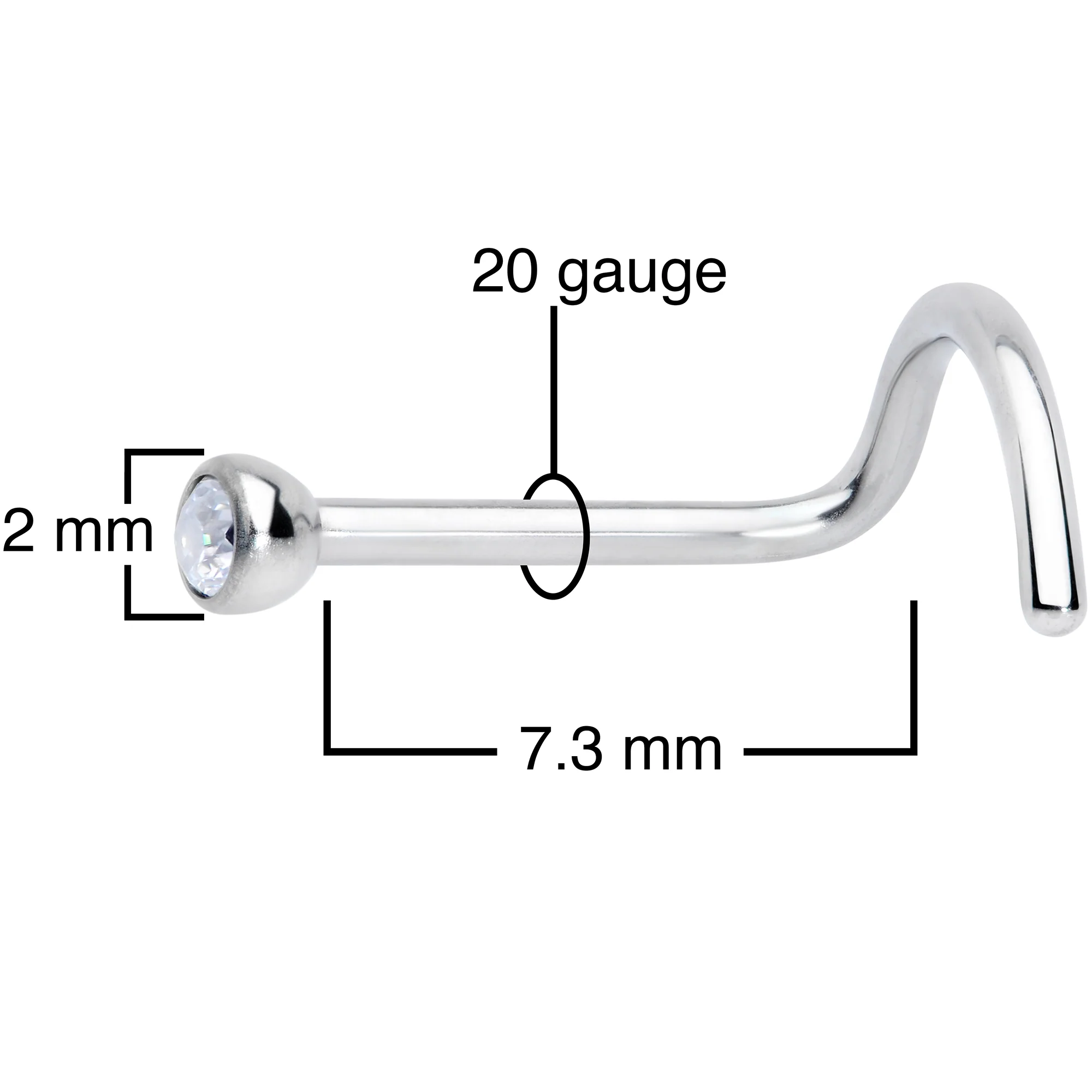 20G Clear 2mm Grade 23 Titanium Press Fit Left Side Nose Screw - Image 4