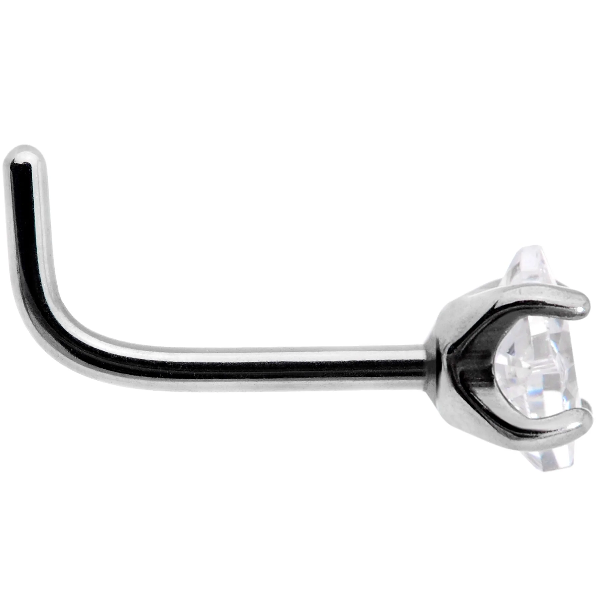 20G Clear 3mm CZ Gem Grade 23 Titanium Rhombus L Shaped Nose Ring - Image 2