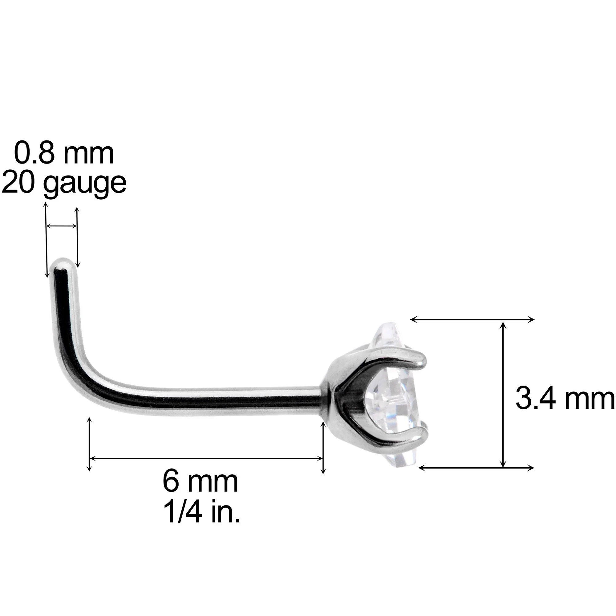 20G Clear 3mm CZ Gem Grade 23 Titanium Rhombus L Shaped Nose Ring - Image 3