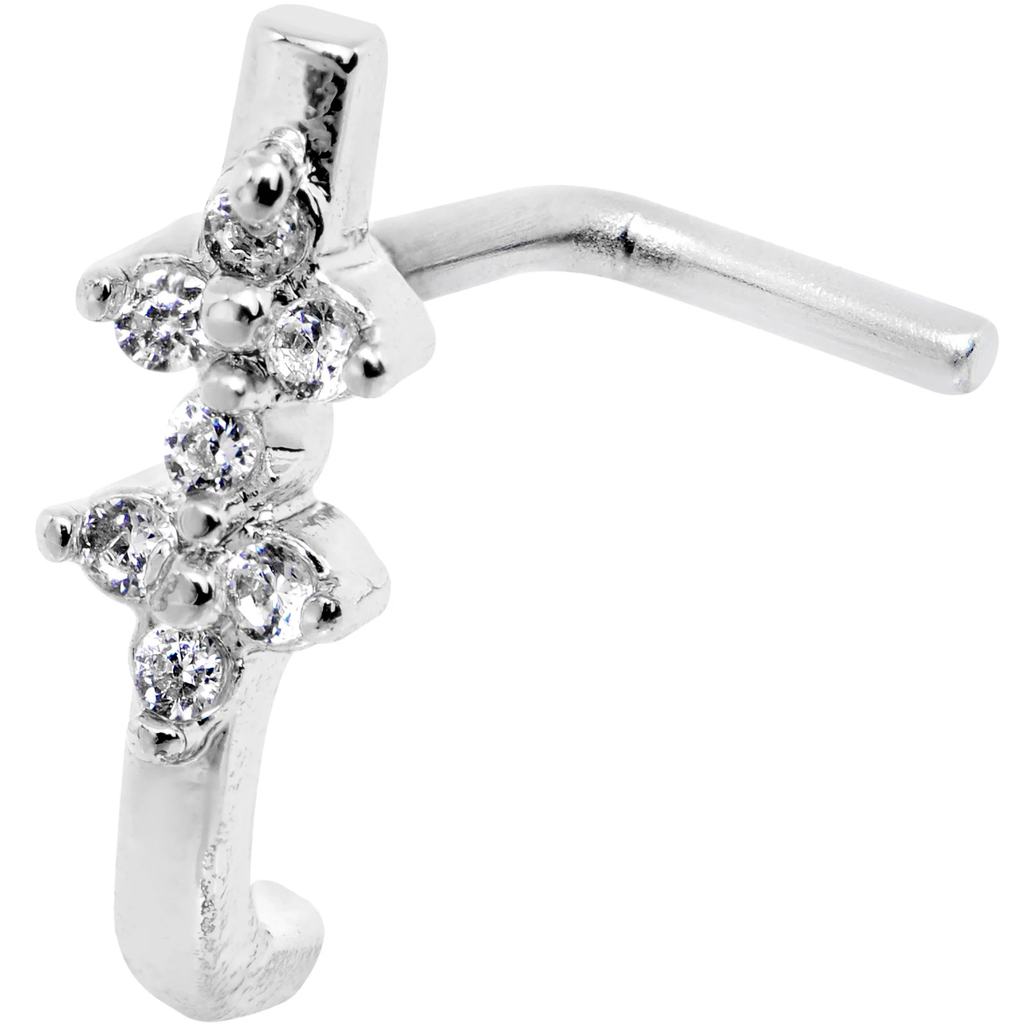 20G Clear CZ Bling Faux Hoop L Shaped Nose Ring - Image 2