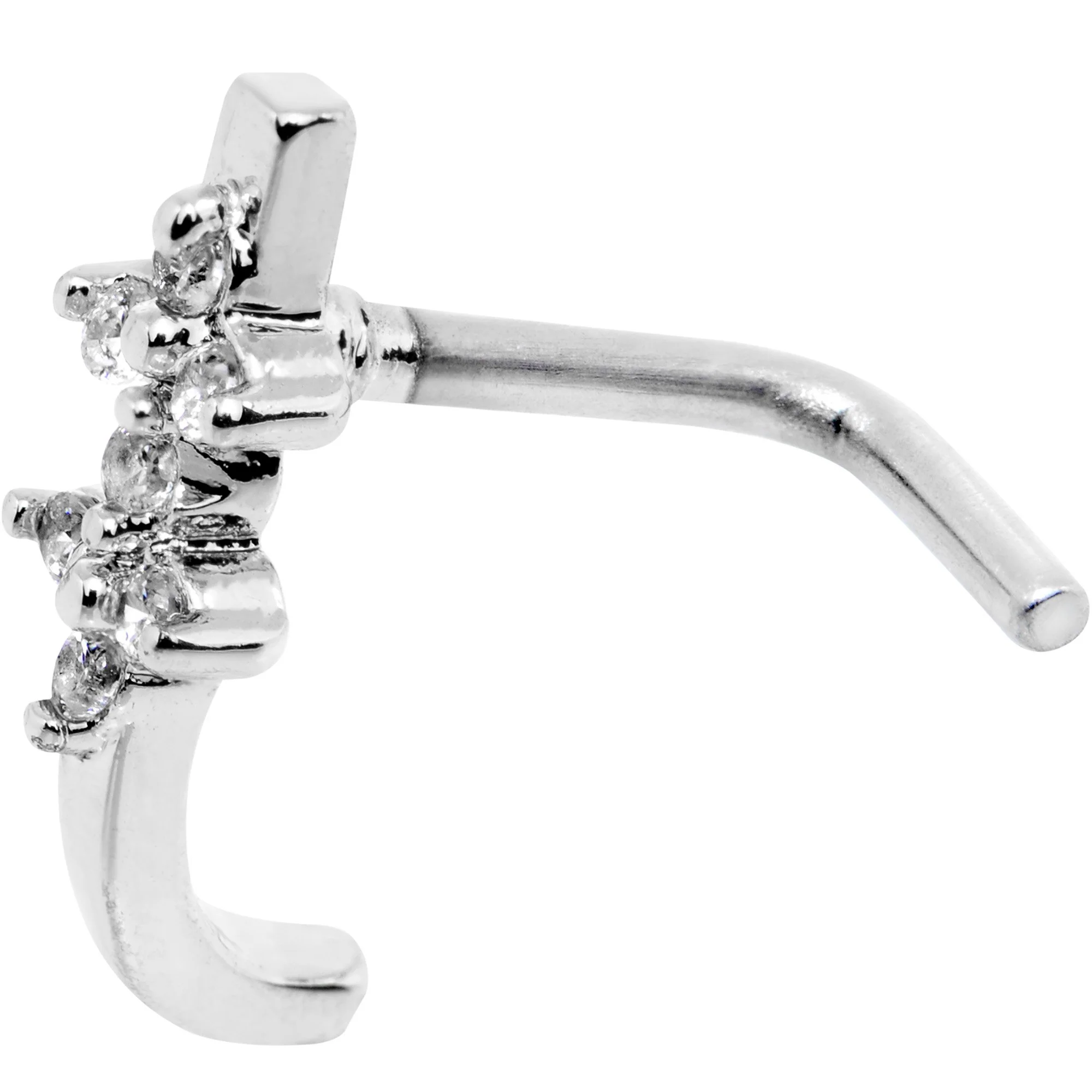 20G Clear CZ Bling Faux Hoop L Shaped Nose Ring - Image 3