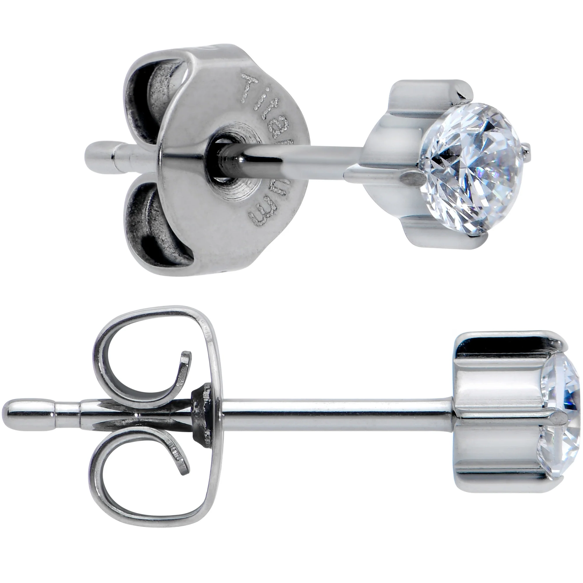 20G Clear CZ Gem 3mm G23 Titanium Post Stud Earrings - Image 2
