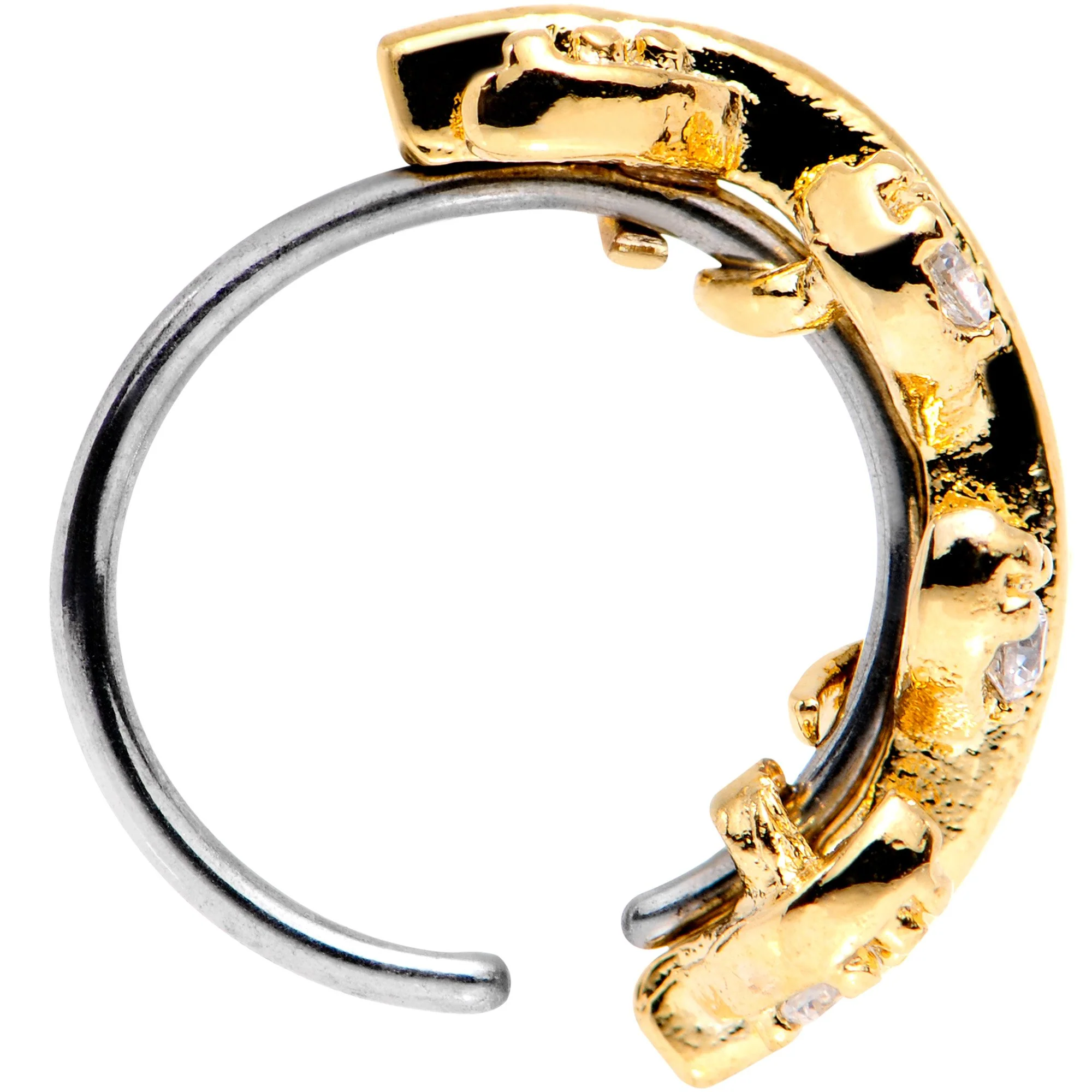 20G Clear CZ Gem Gold Tone Leafy Seamless Circular Ring - Image 3