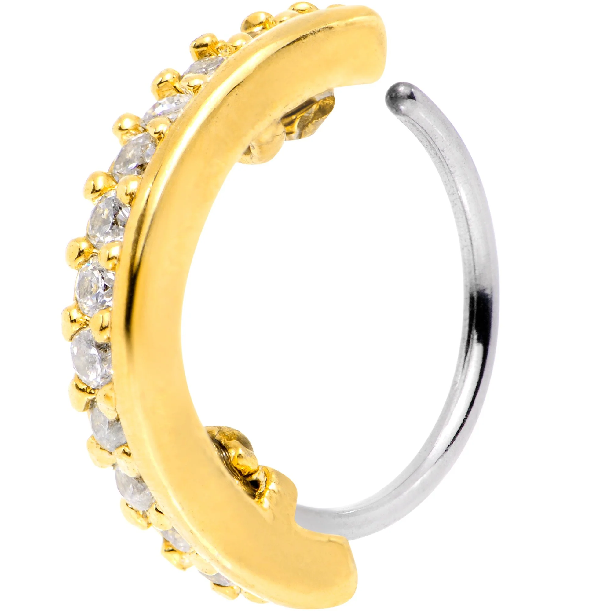 20G Clear CZ Gem Gold Tone Sleek Seamless Circular Ring - Image 3