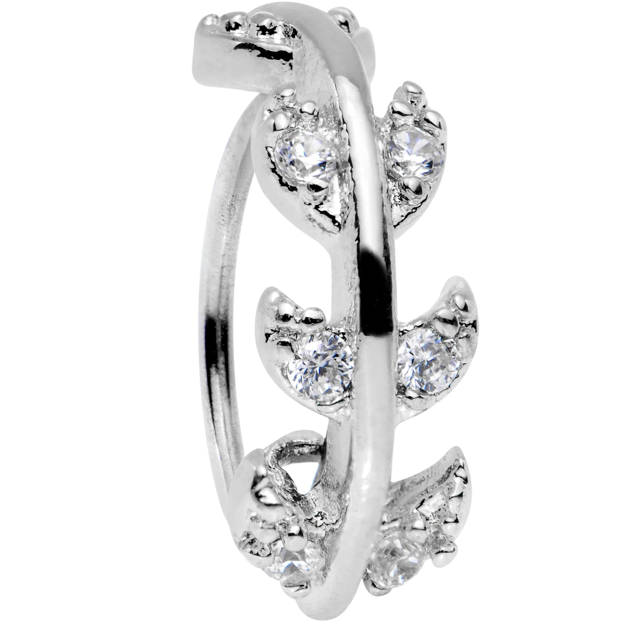 20G Clear CZ Gem Leafy Seamless Circular Ring - Image 2