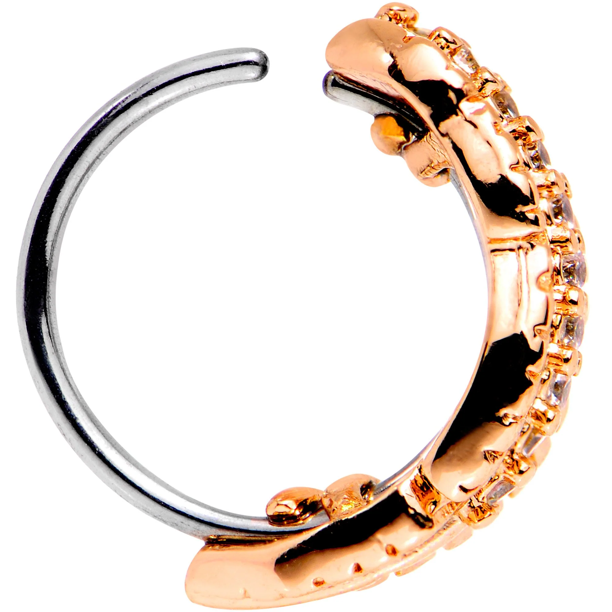 20G Clear CZ Gem Rose Gold Tone Feather Seamless Circular Ring - Image 3