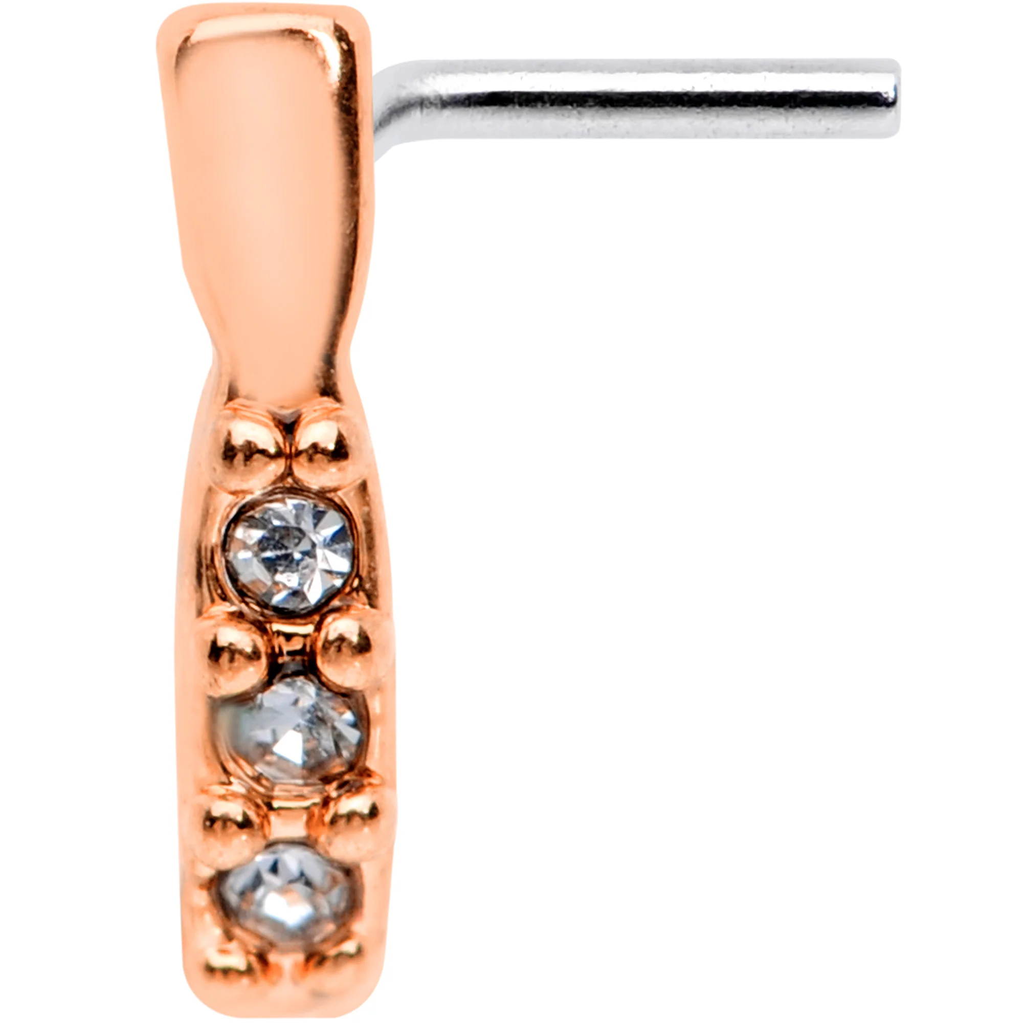 20G Clear CZ Gem Rose Gold Tone Trio Faux Hoop L Shaped Nose Ring - Image 2