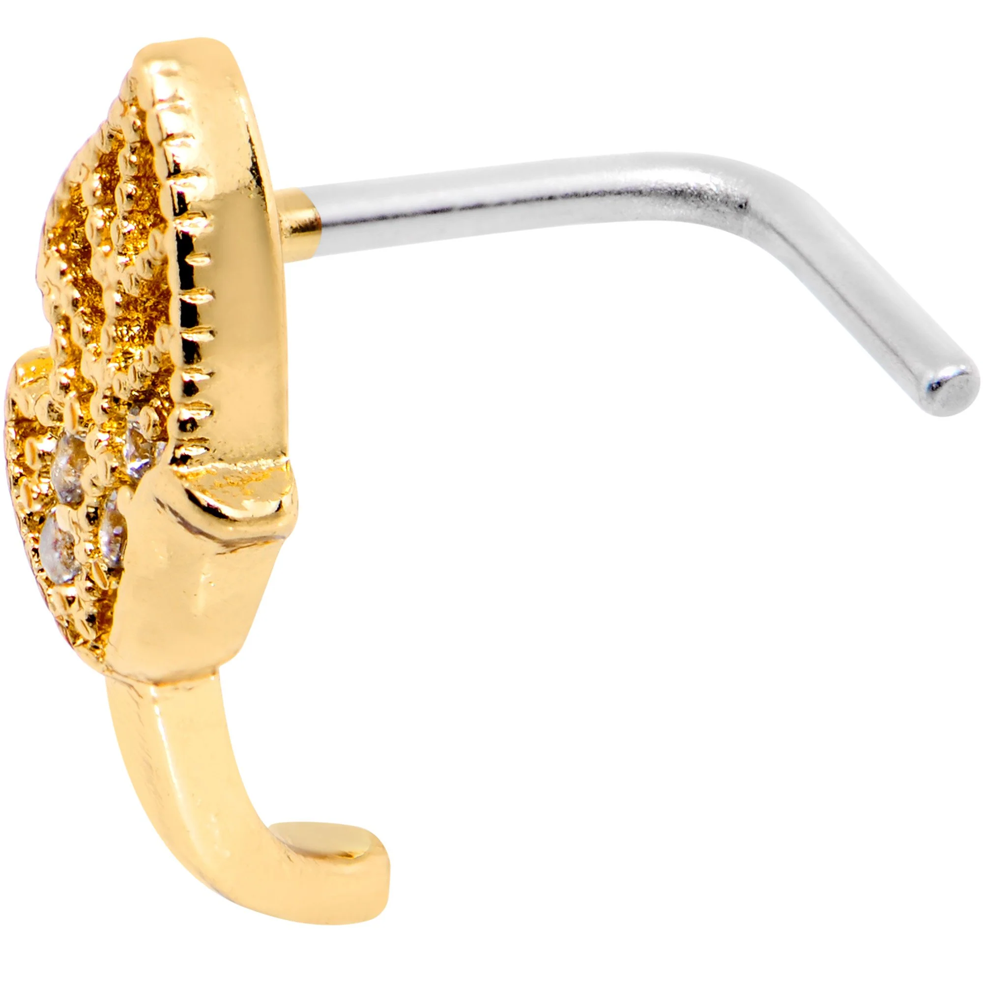 20G Clear CZ Gold Tone Leaf Faux Hoop L Shaped Nose Ring - Image 3