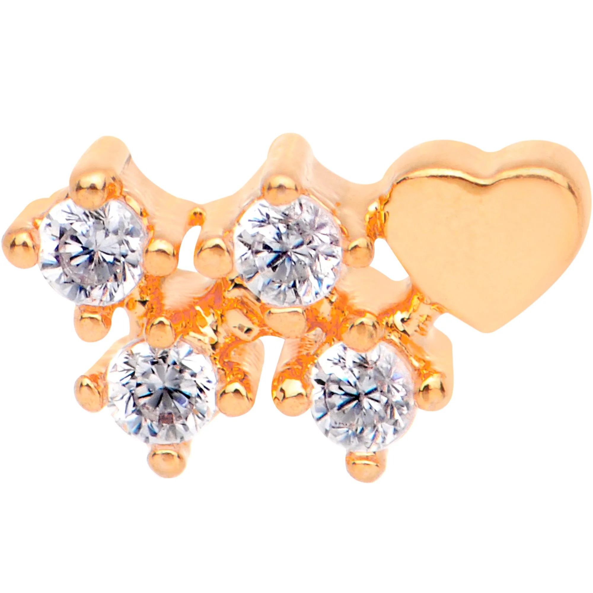 20G Clear CZ Rose Gold Tone Heart Faux Hoop L Shaped Nose Ring - Image 2