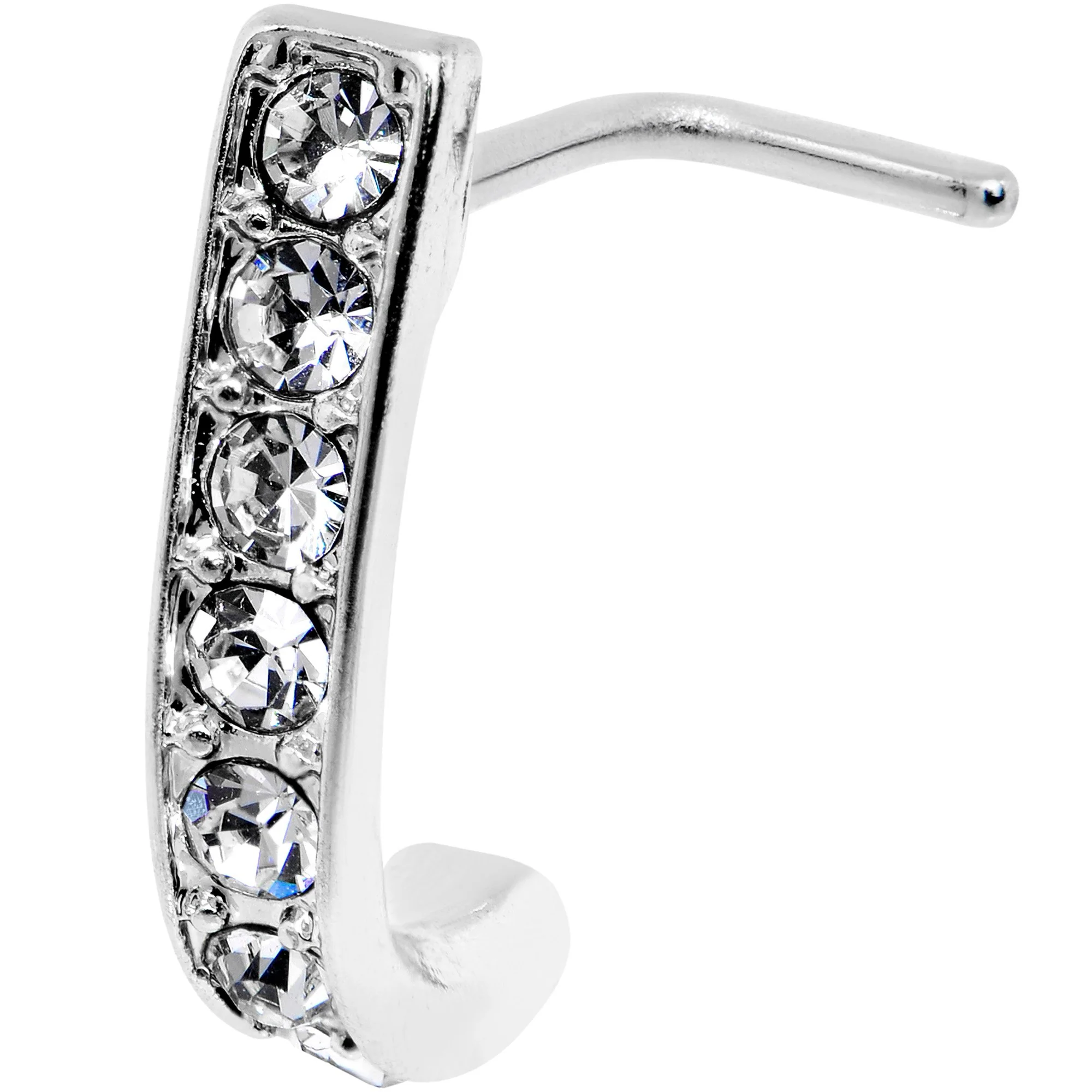 20G Clear CZ Sleek Faux Hoop L Shaped Nose Ring - Image 2