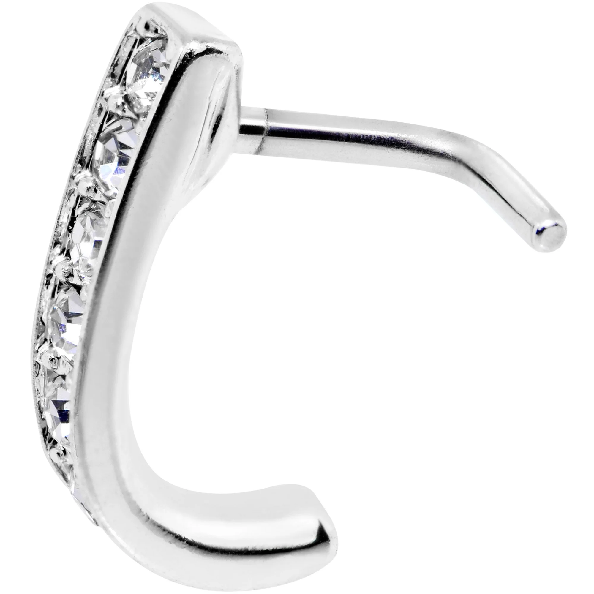 18G Clear CZ Sleek Faux Hoop L Shaped Nose Ring - Image 3