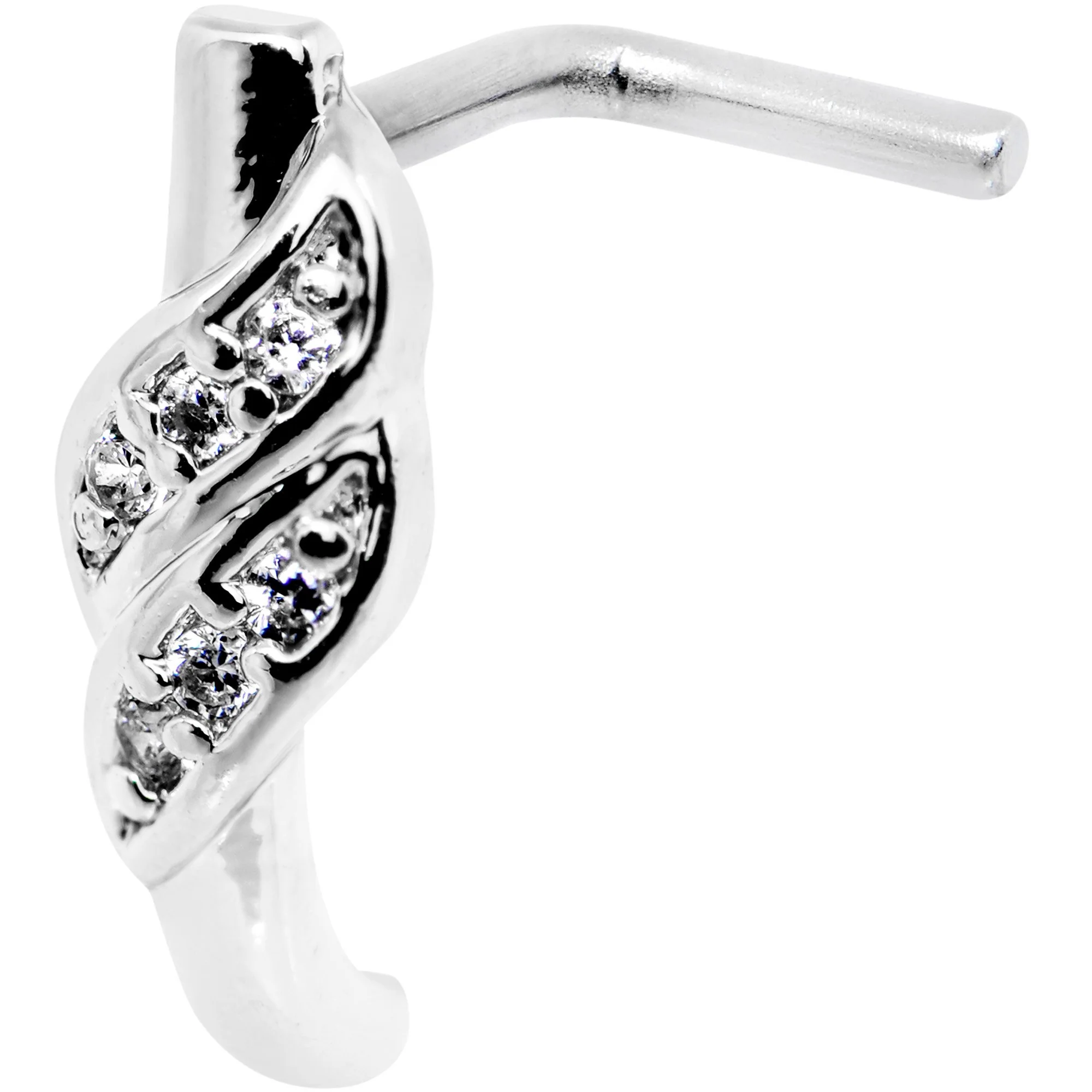 20G Clear CZ Swish Faux Hoop L Shaped Nose Ring - Image 2