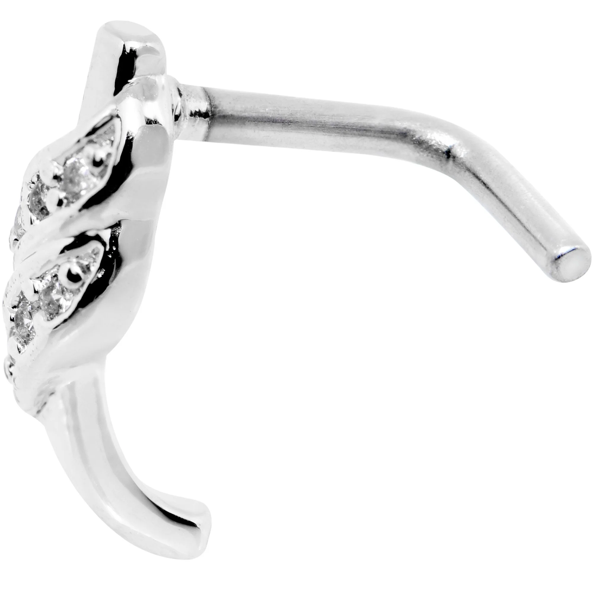 20G Clear CZ Swish Faux Hoop L Shaped Nose Ring - Image 3