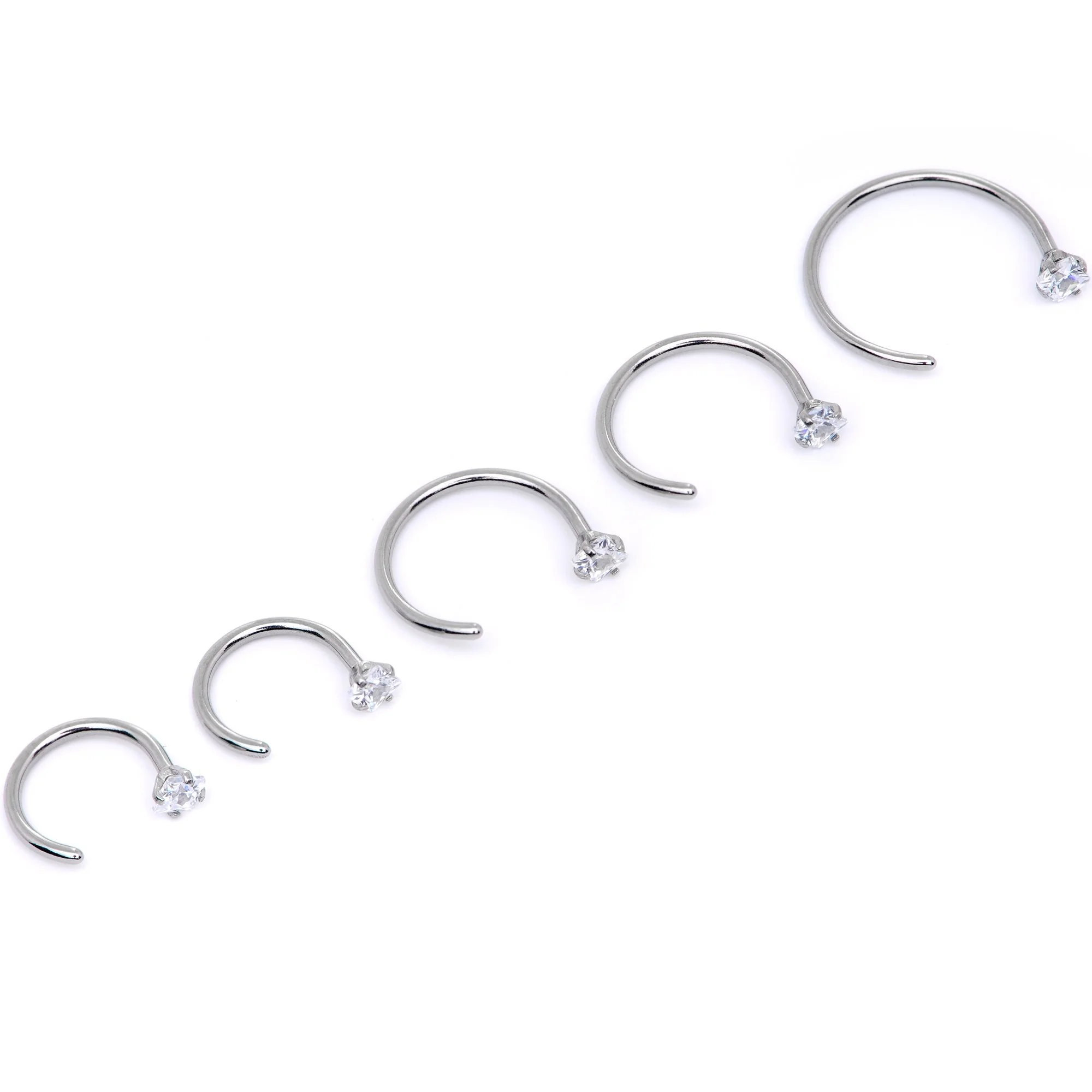 20G Clear Gem Rhombus Multiple Size Nose Hoop Set of 5 - Image 2