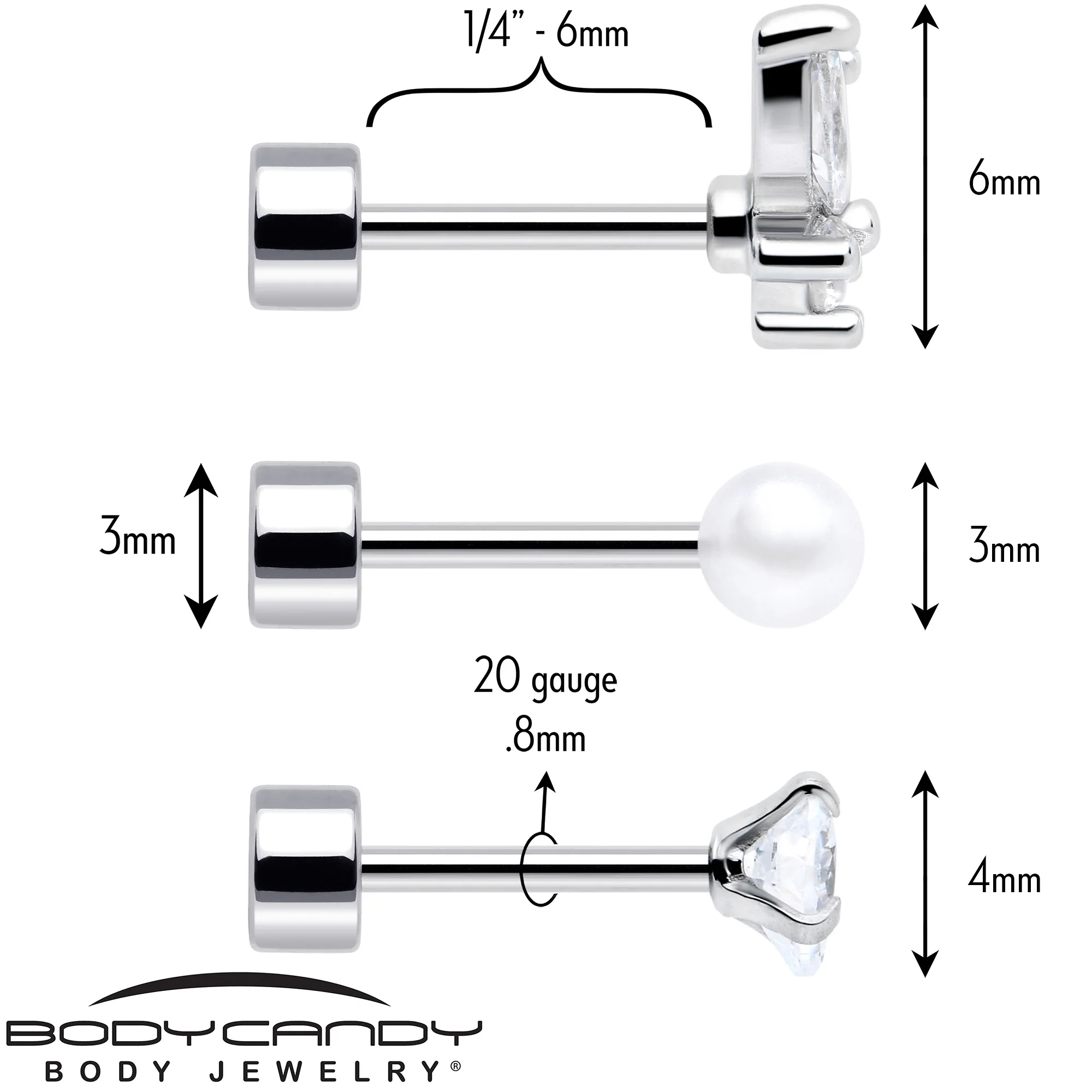 20G Clear Gem White Orb Butterfly Flatback Earring Set of 6 - Image 2