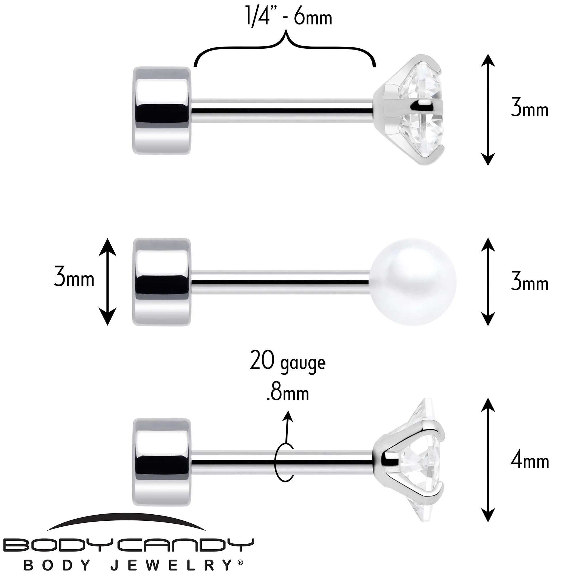 20G Clear Gem White Orb Flatback Earring Set of 6 - Image 7