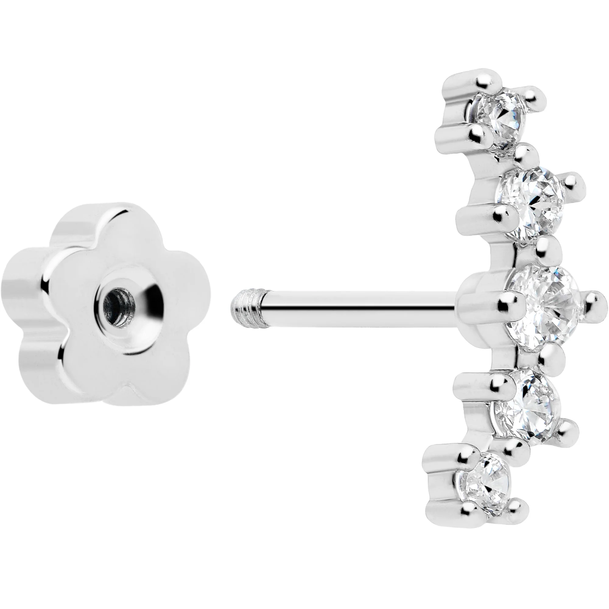 20G CZ Gem Ball Arch Butterfly Reversible Flower Flat Back Earring Set of 6 - Image 3