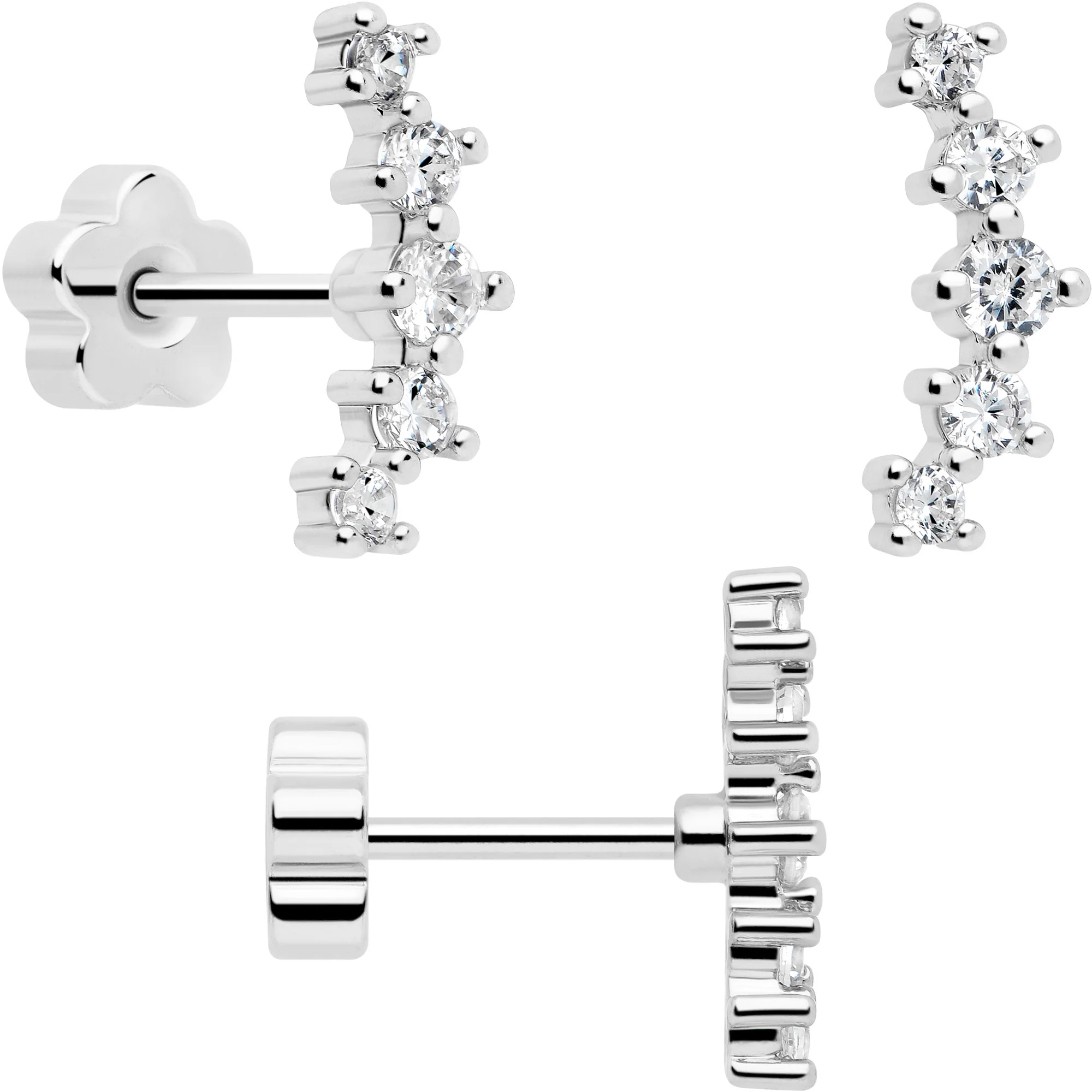 20G CZ Gem Ball Arch Butterfly Reversible Flower Flat Back Earring Set of 6 - Image 8