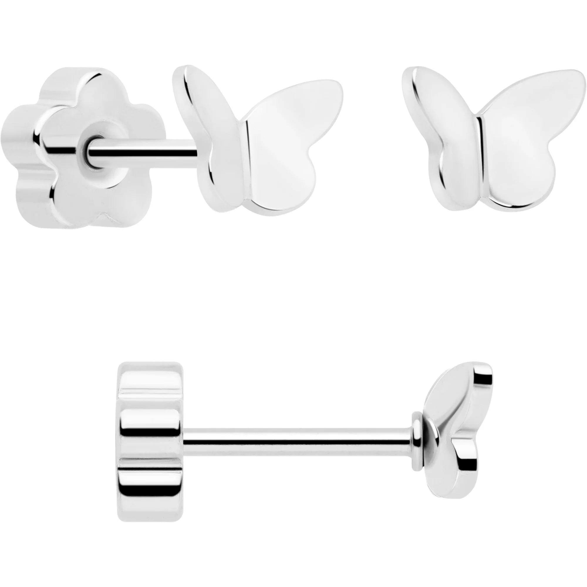 20G CZ Gem Ball Arch Butterfly Reversible Flower Flat Back Earring Set of 6 - Image 9