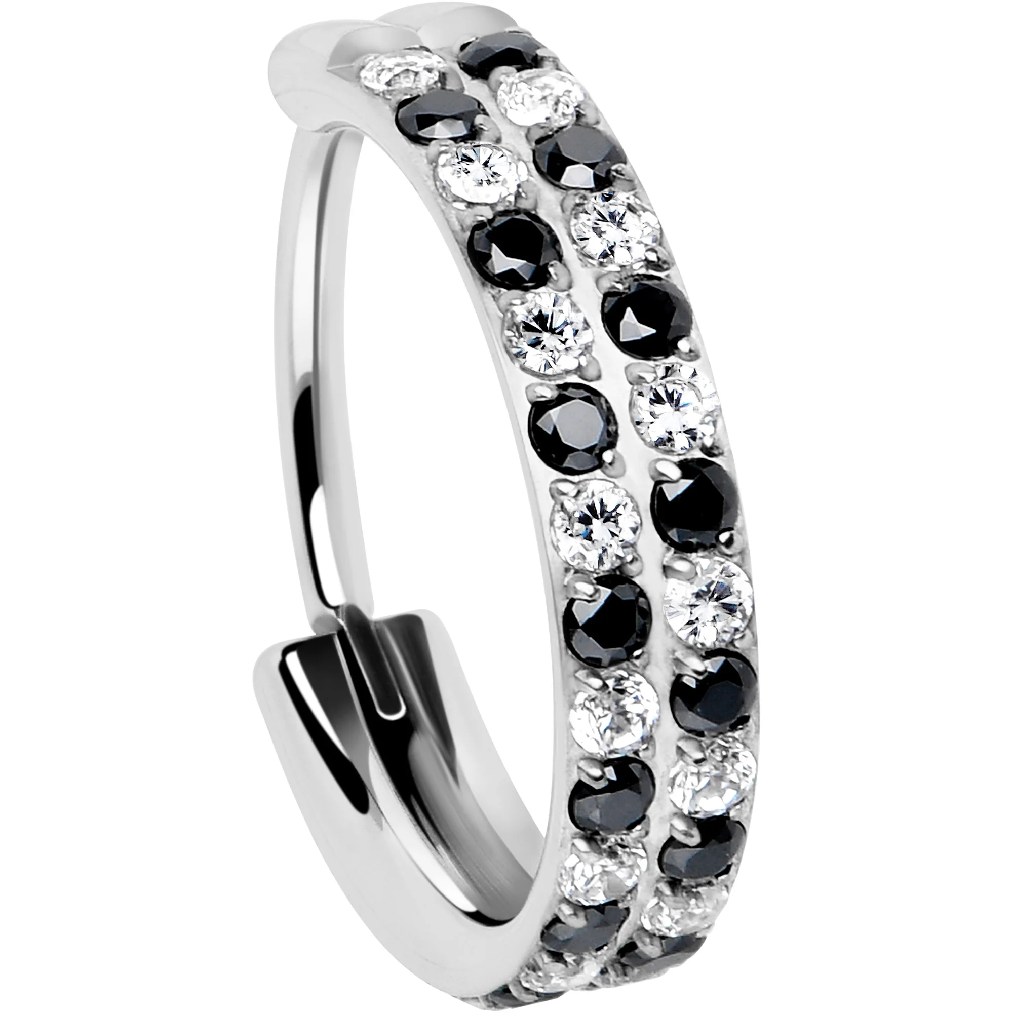 20G CZ Double Row Checkerboard Implant Grade Titanium Nose Hoop - Image 5