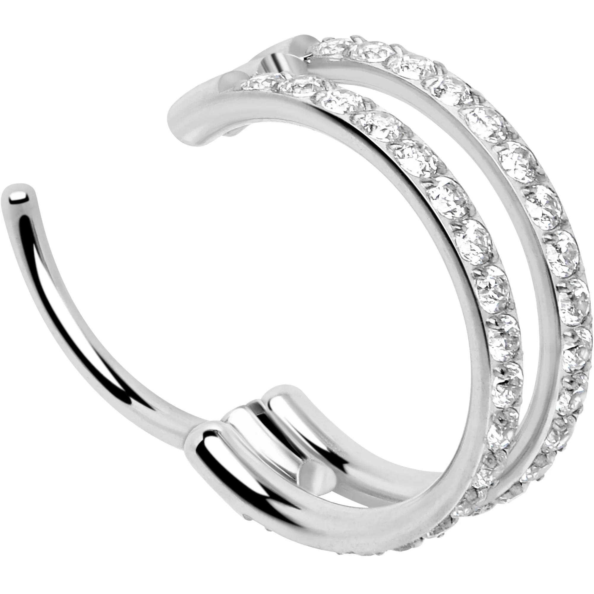 20G Double Row Micro Gem Implant Grade Titanium Hinged Double Hoop Nose Ring - Image 6