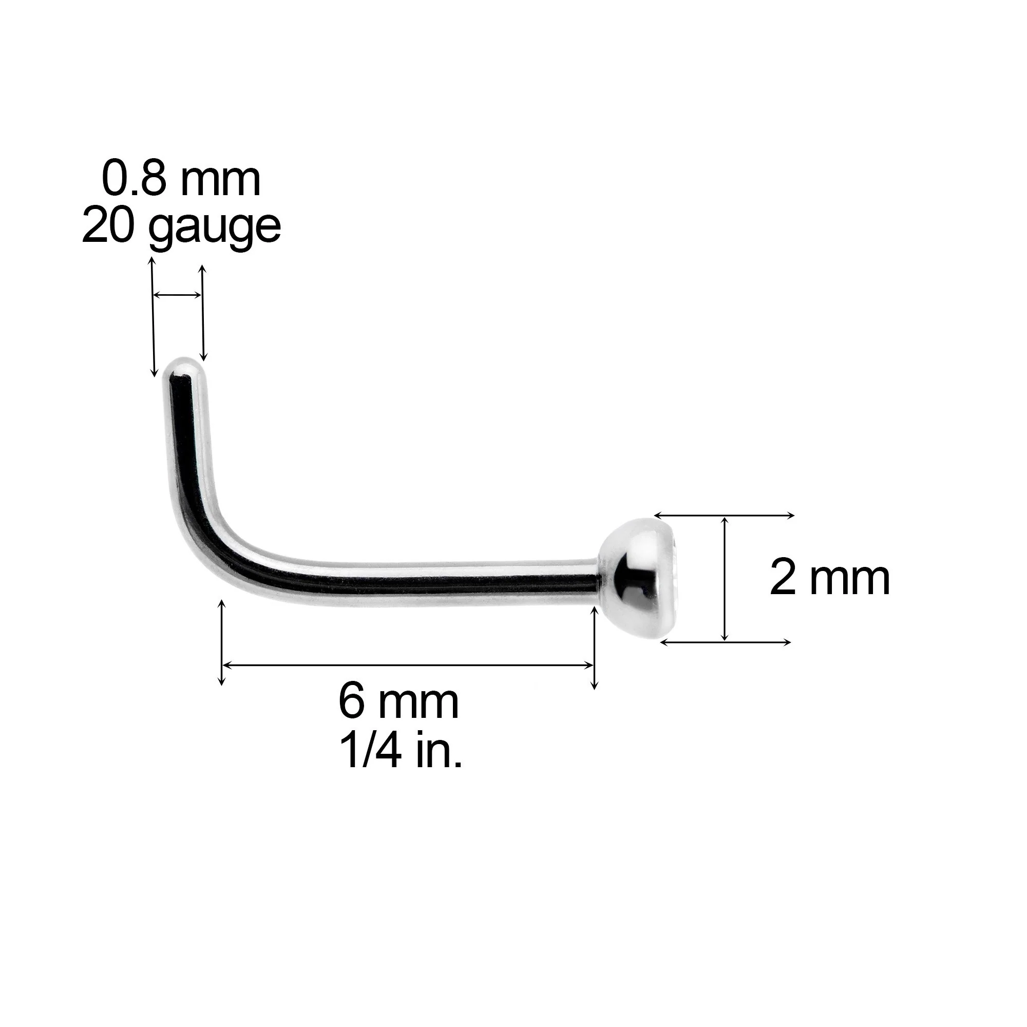 20G G23 Titanium Press Fit Clear CZ Micro Ball L Shaped Nose Ring - Image 3