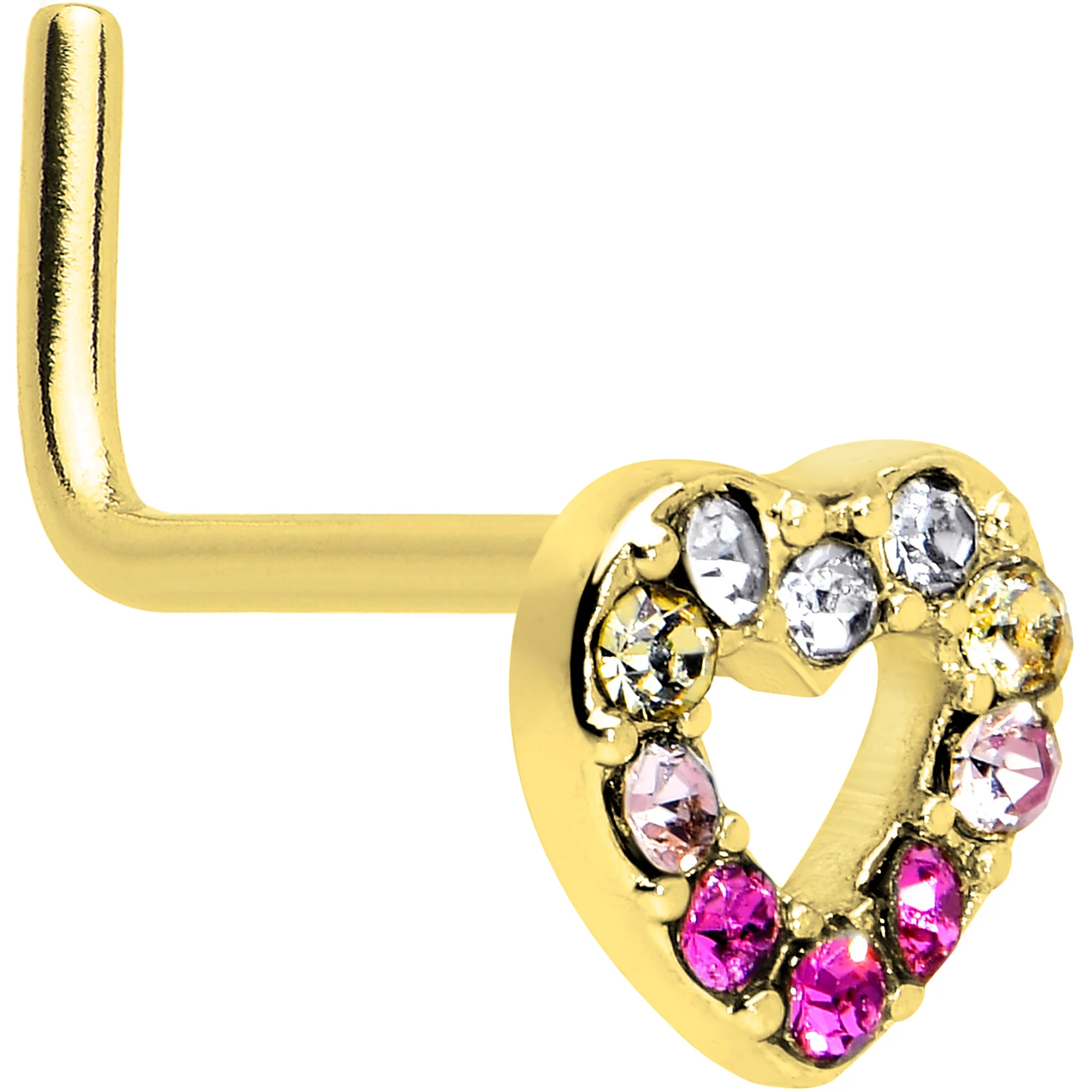 20G Romance Gem Open Heart L Shape Nose Ring - Image 3