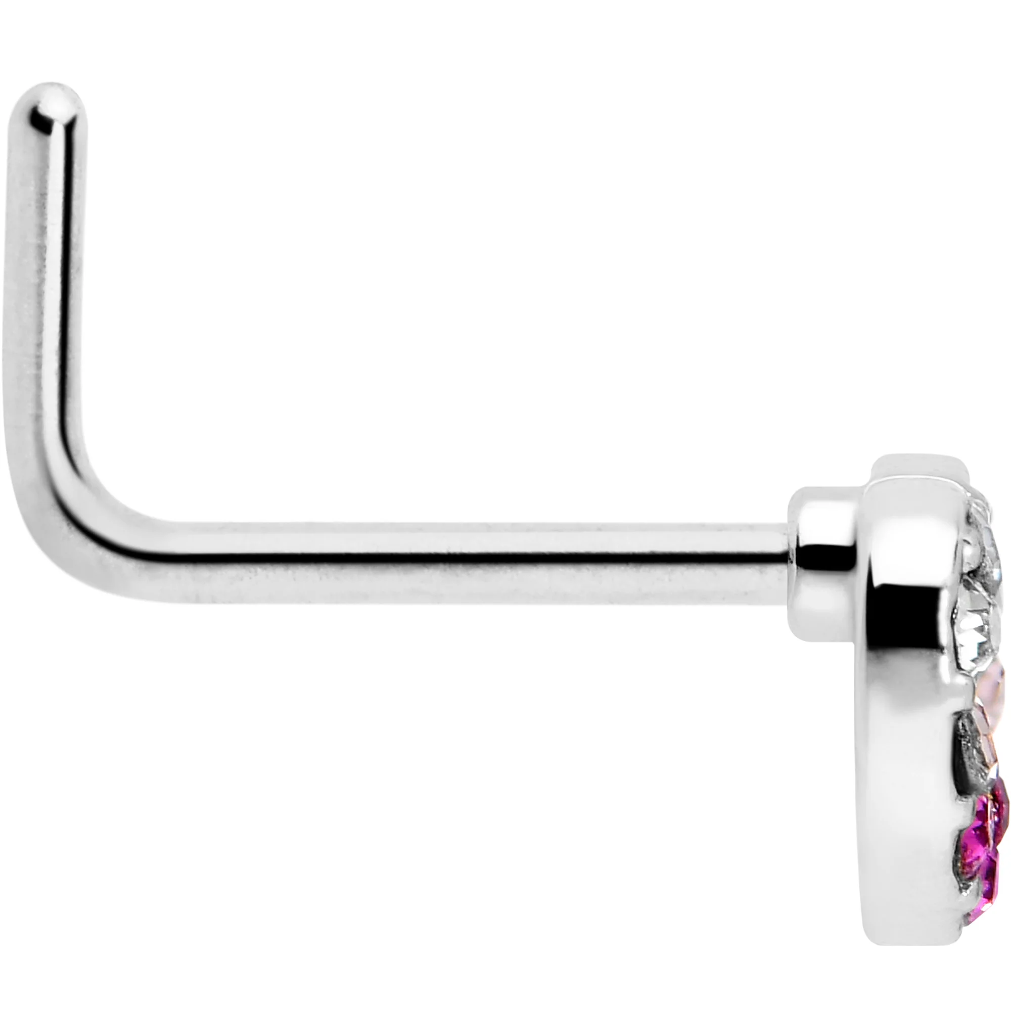 20G Romance Gem Open Heart L Shape Nose Ring - Image 6