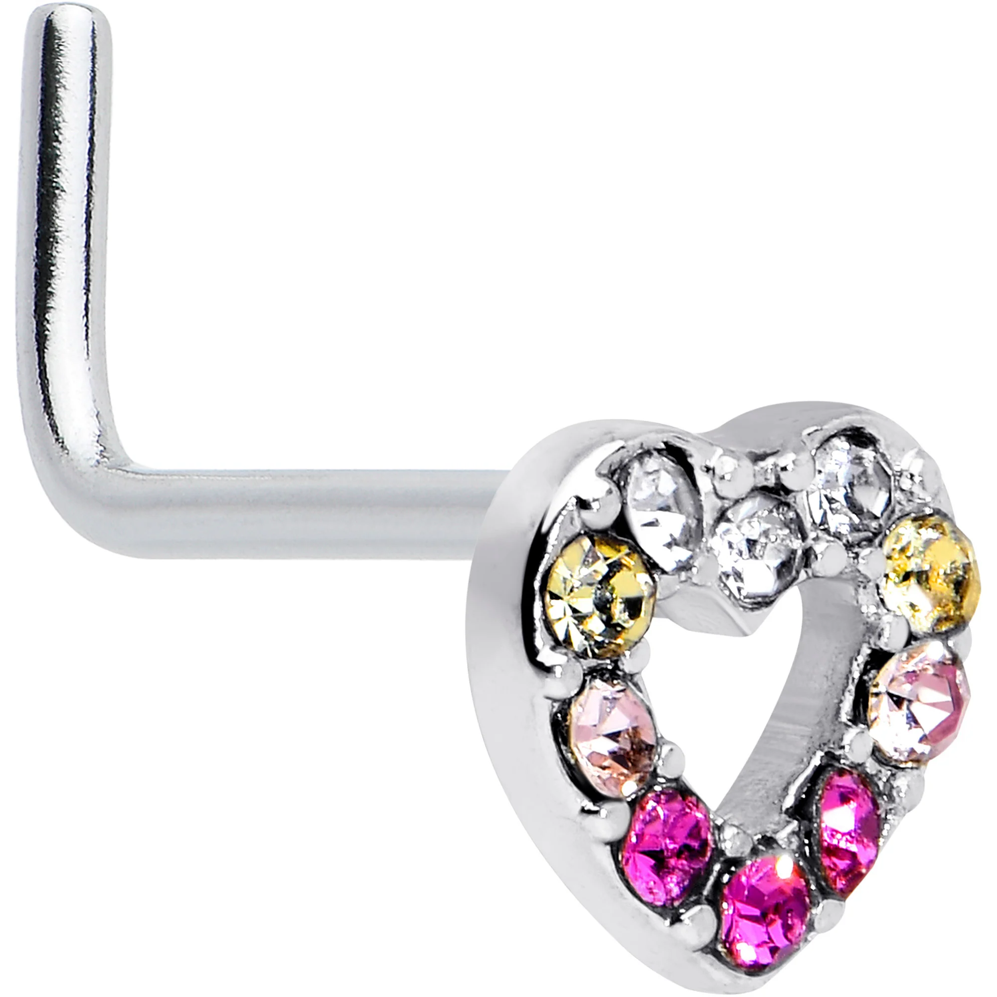 20G Romance Gem Open Heart L Shape Nose Ring - Image 9
