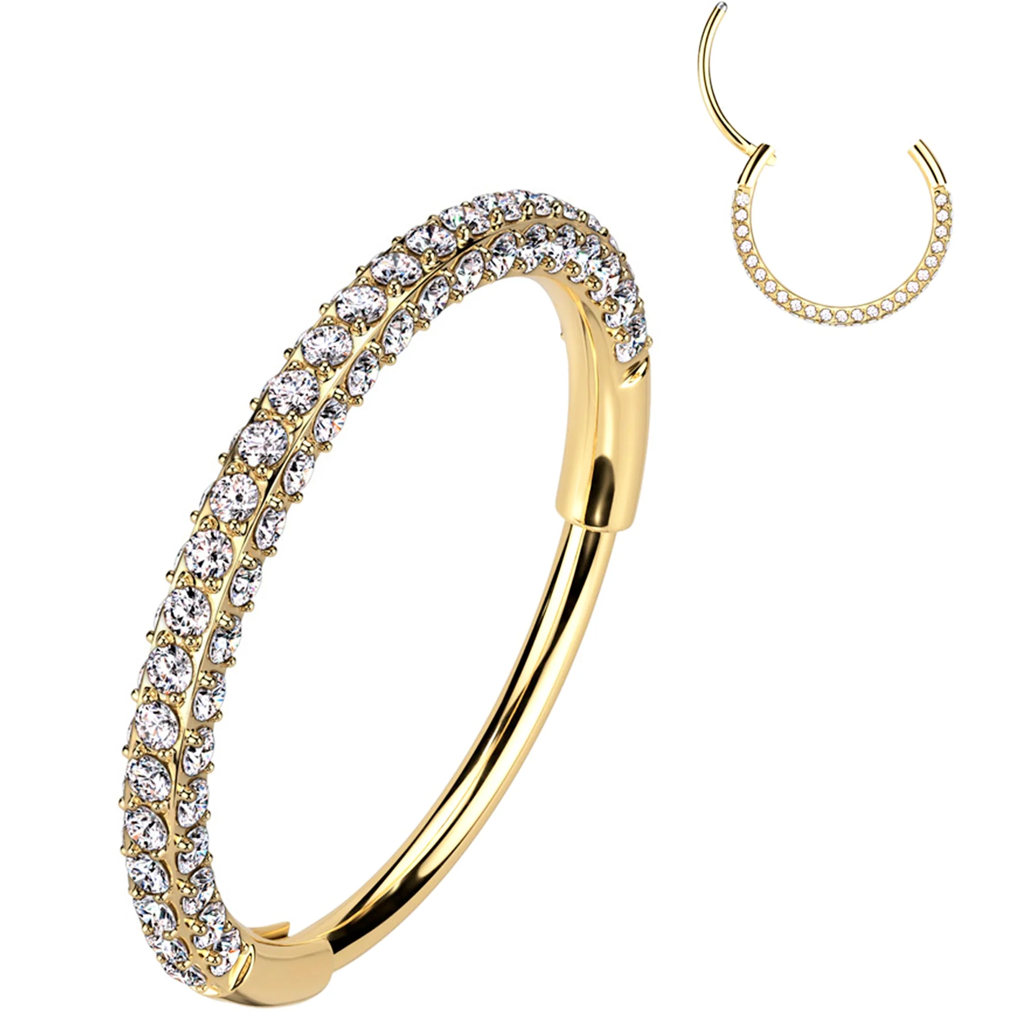 20G Gold PVD Implant Grade Titanium Triple Sided Micro Gem Hinged Nose Hoop - Image 10