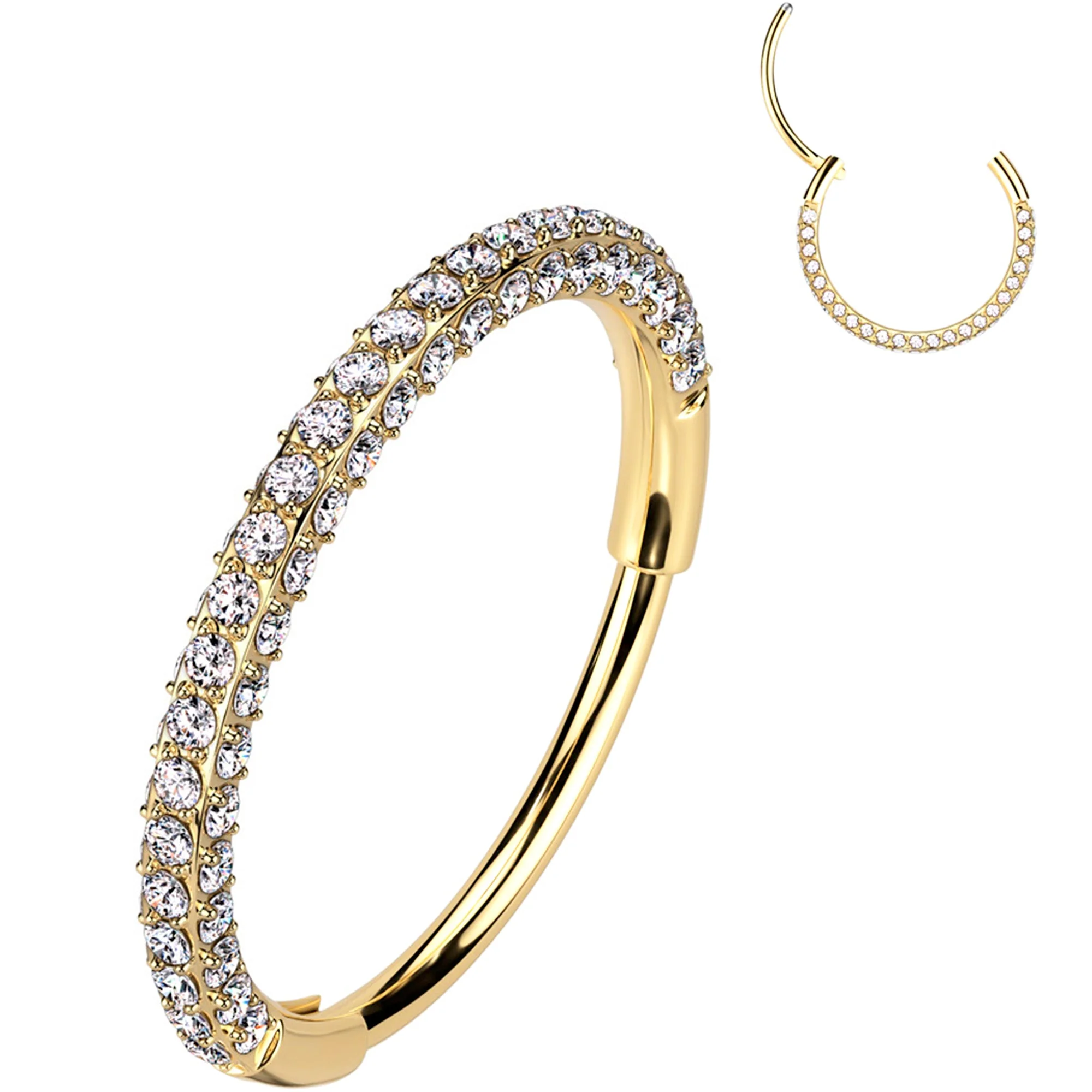 20G Gold PVD Implant Grade Titanium Triple Sided Micro Gem Hinged Nose Hoop - Image 11