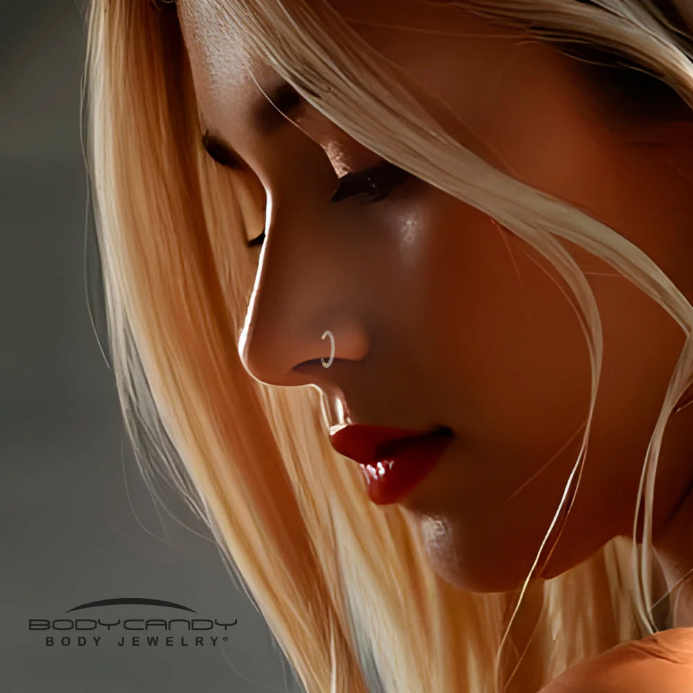 20G Gold PVD Implant Grade Titanium Triple Sided Micro Gem Hinged Nose Hoop - Image 7