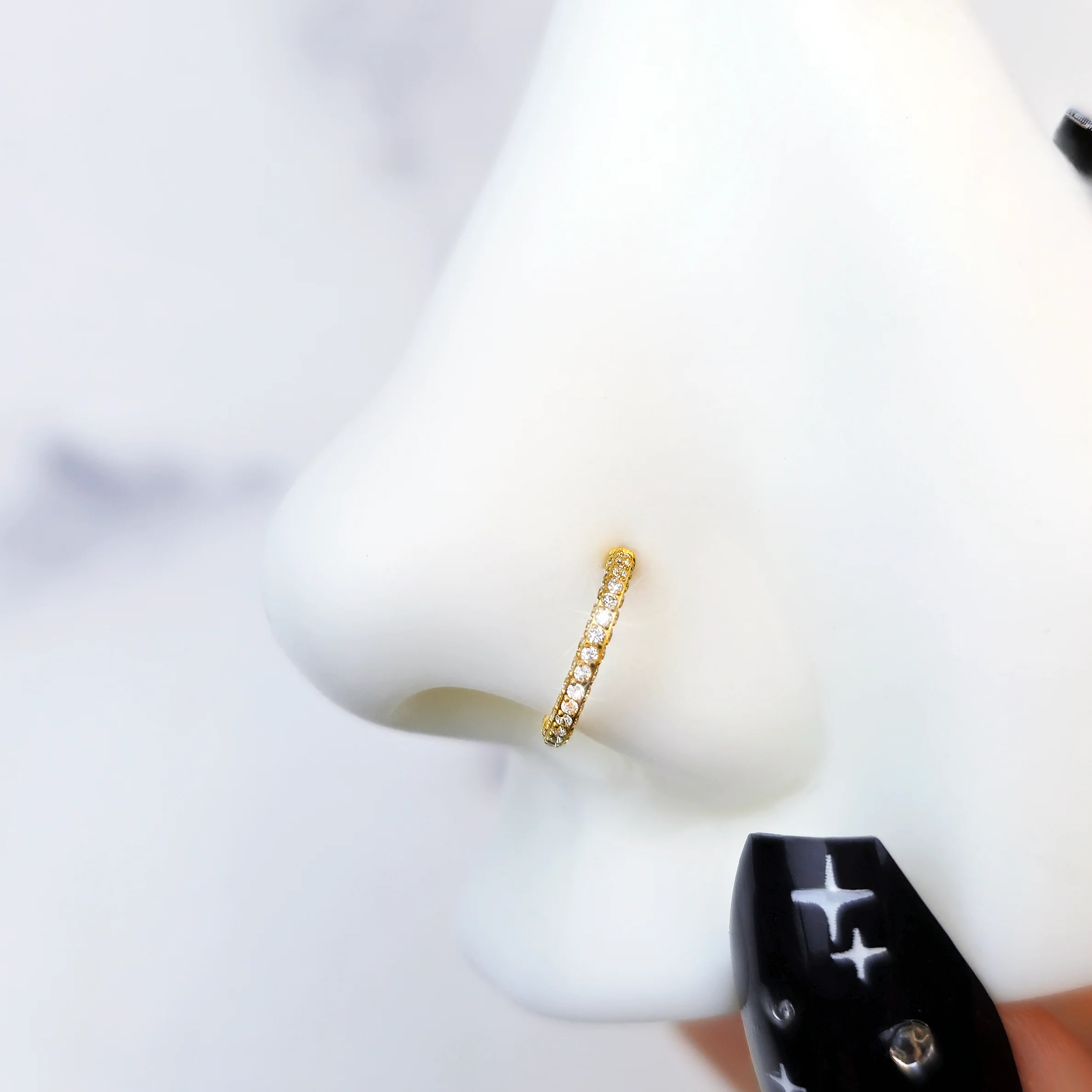 20G Gold PVD Implant Grade Titanium Triple Sided Micro Gem Hinged Nose Hoop - Image 8