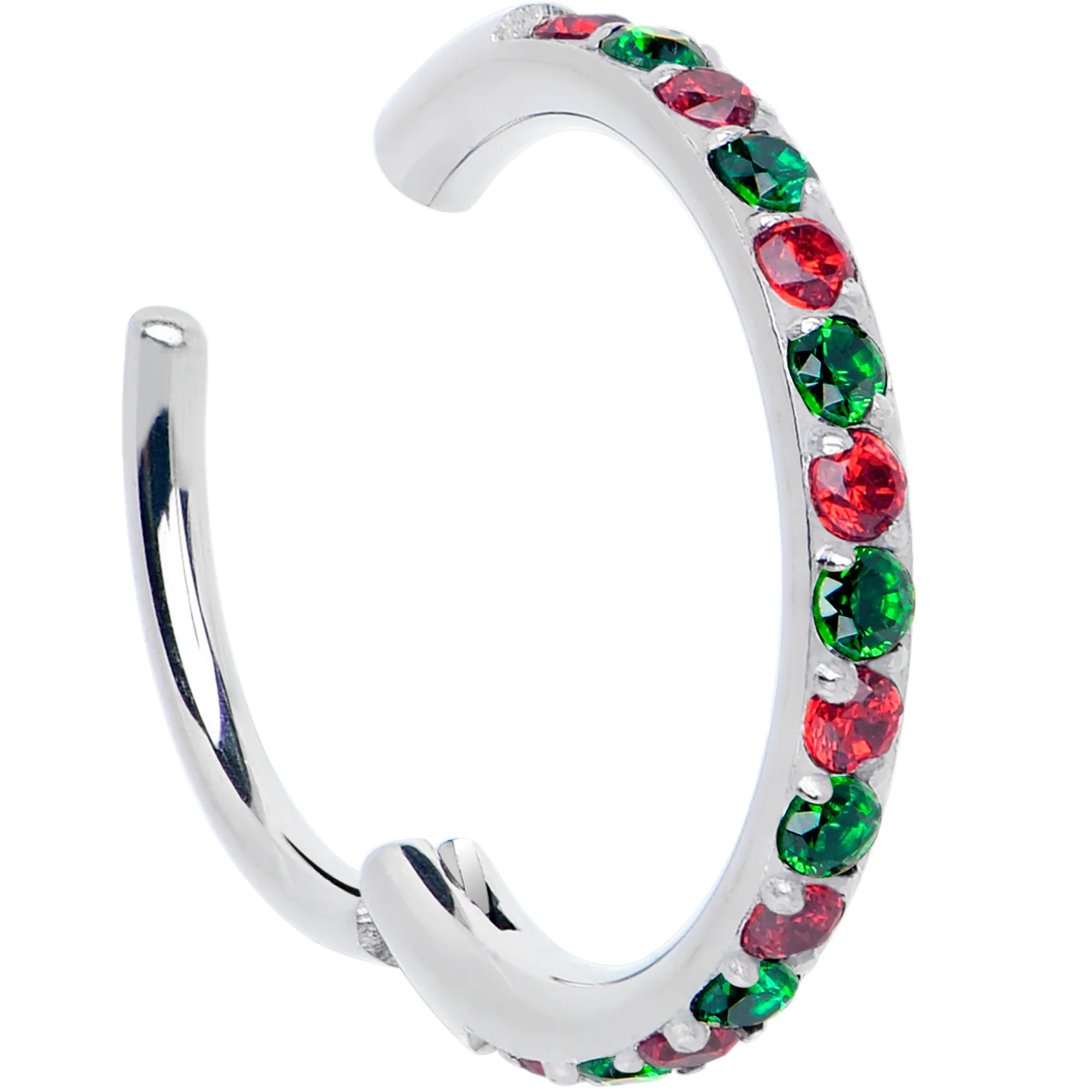 20G Micro Gem Titanium Hinged Nose Hoop - Christmas Nose Ring - Image 2