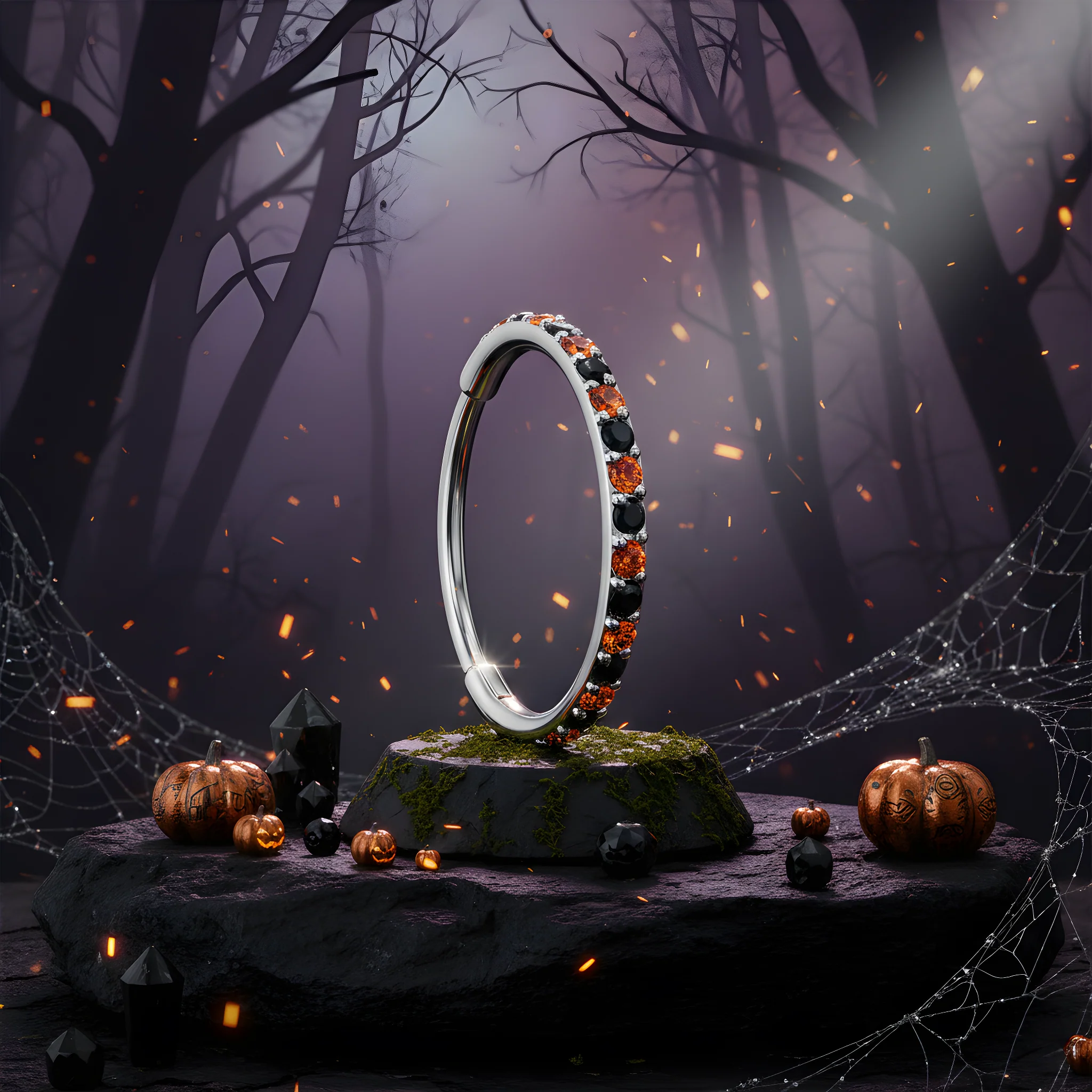 20G Micro Gem Titanium Hinged Nose Hoop - Black Orange Nose Ring - Image 4