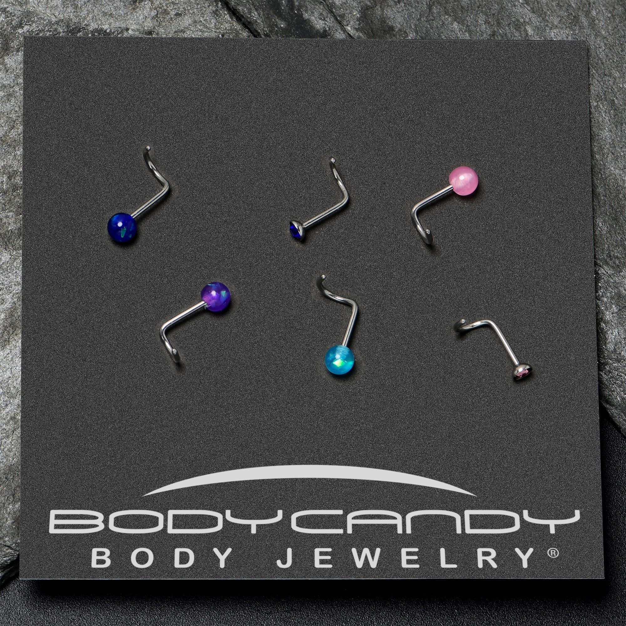20G Nose Screw Gem Faux Opal Pack Classy Nose Ring Set of 6 - Image 6