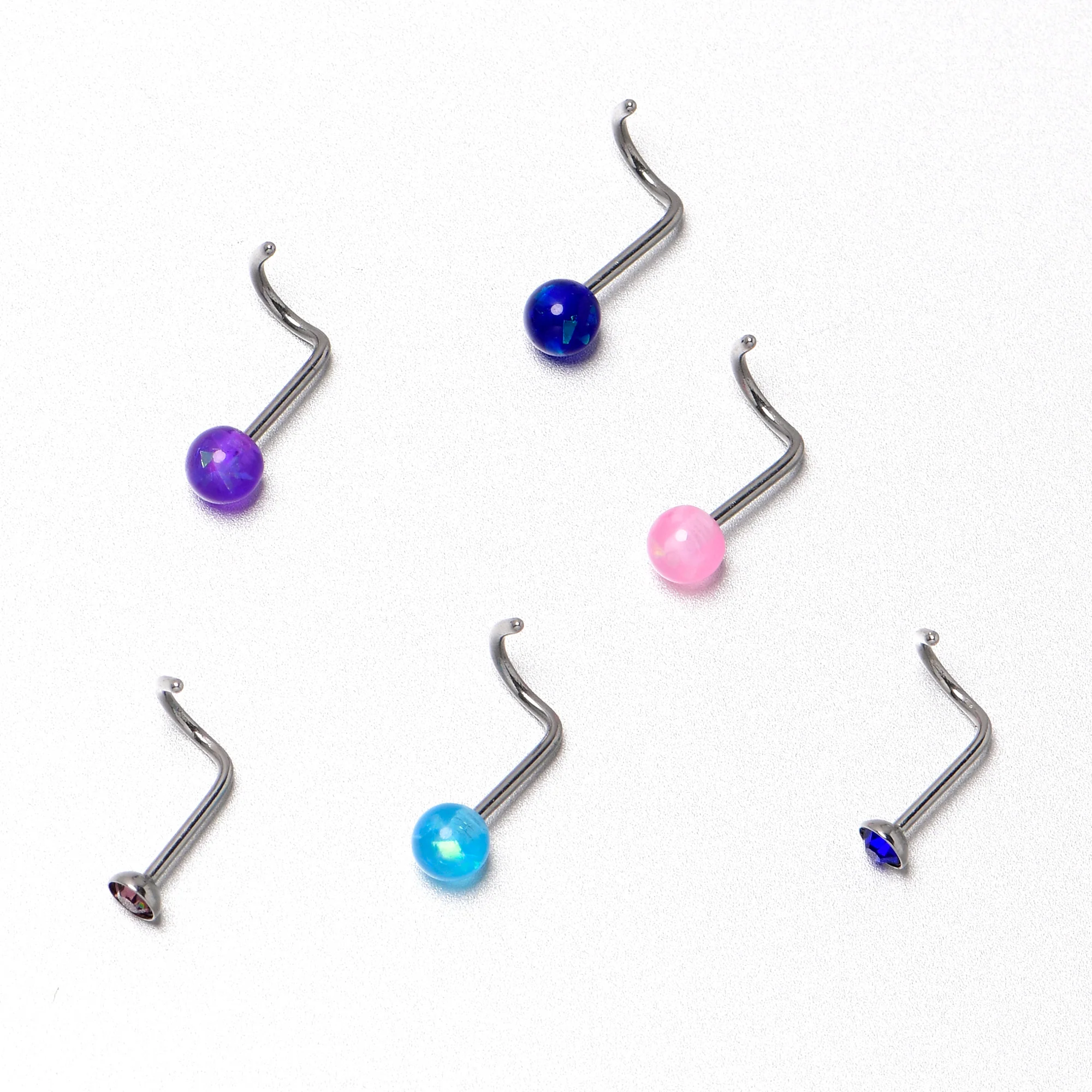20G Nose Screw Gem Faux Opal Pack Classy Nose Ring Set of 6 - Image 8